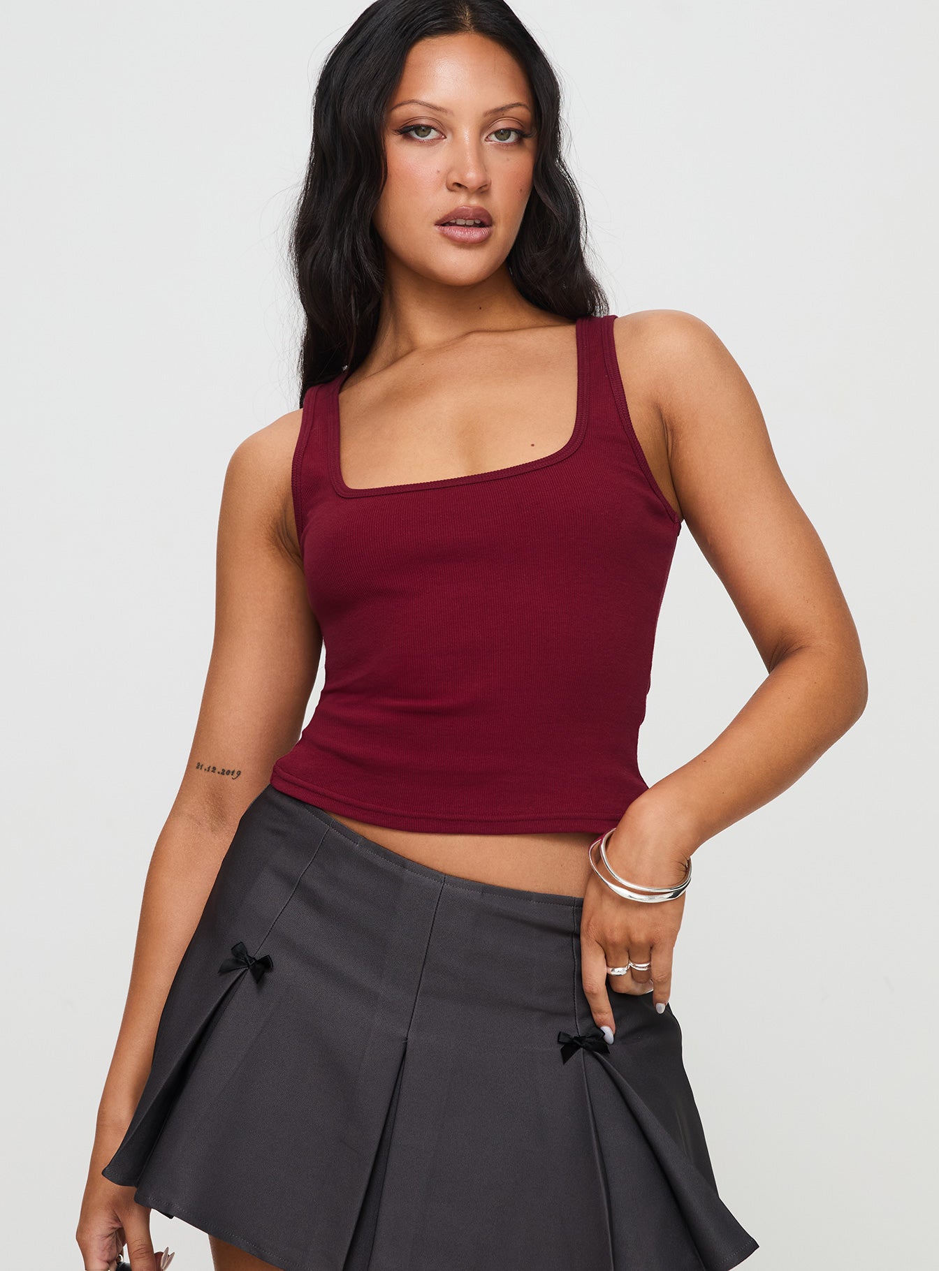 Baseline Square Neck Rib Tank Top Red - women's top by Ellevoria - view 2
