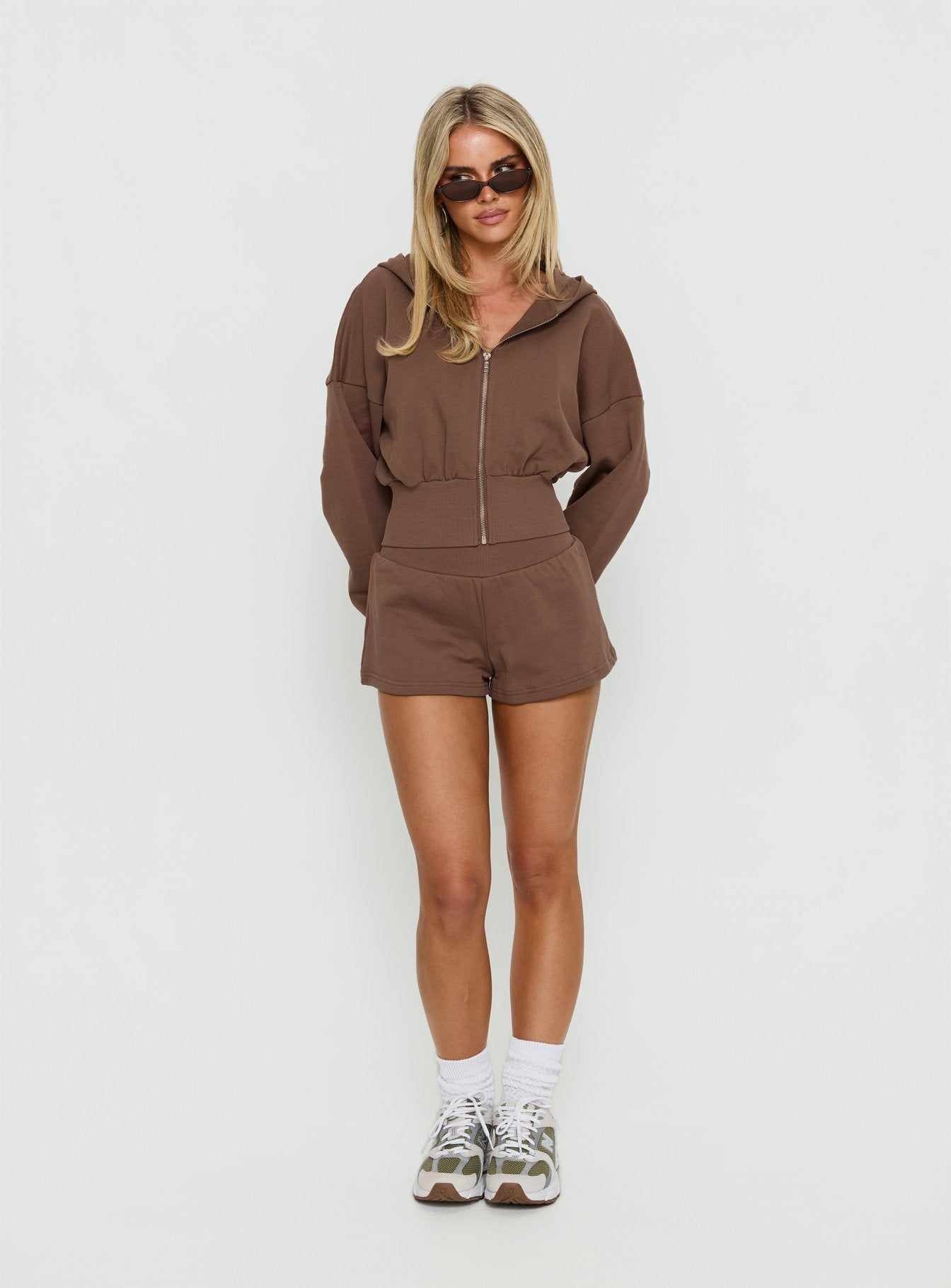 Daytime Cropped Blouson Hoodie Cocoa women's sweater by Ellevoria