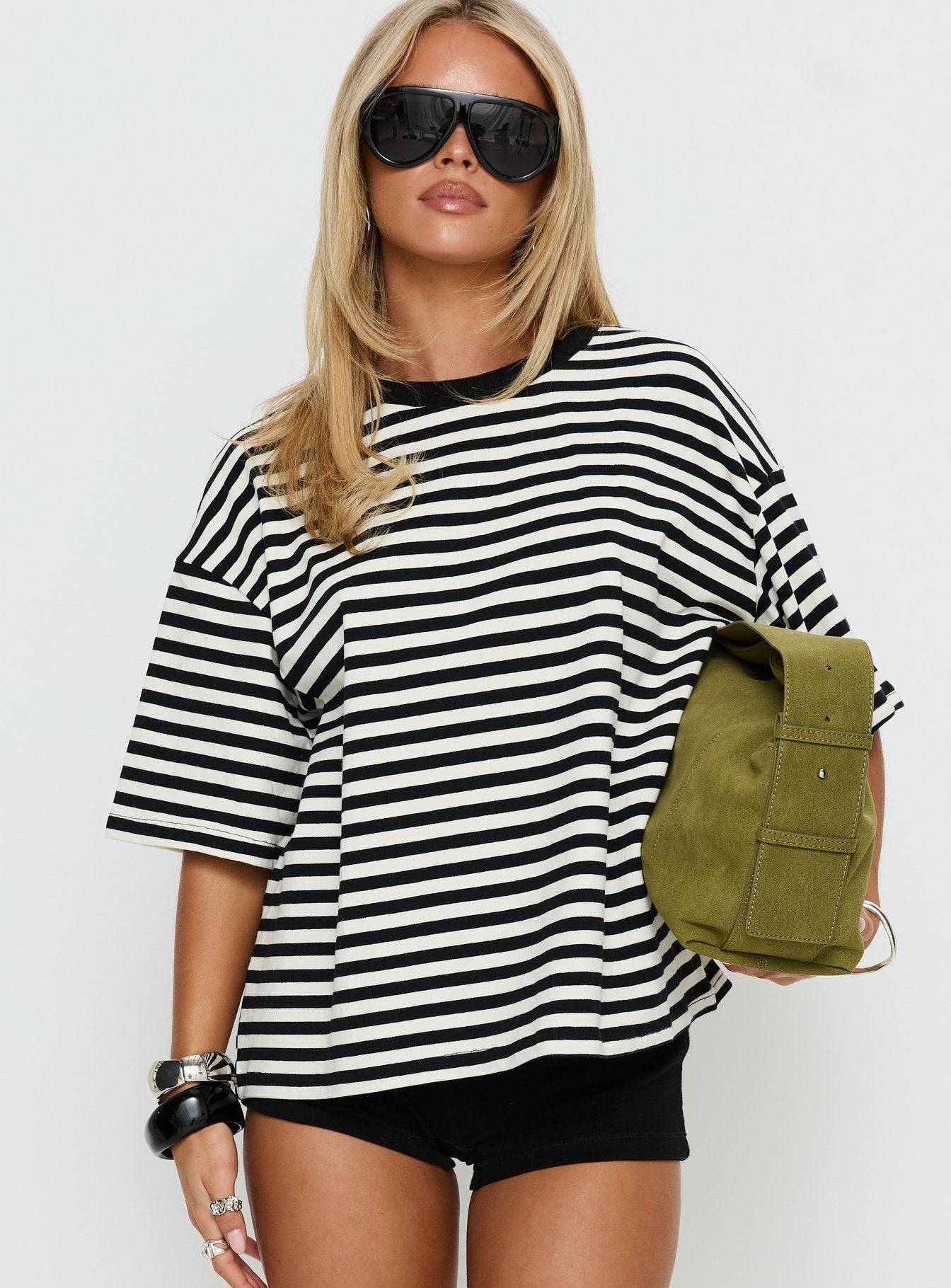 Settle Down Short Sleeve Top Black / White Stripe women's matching set by Ellevoria