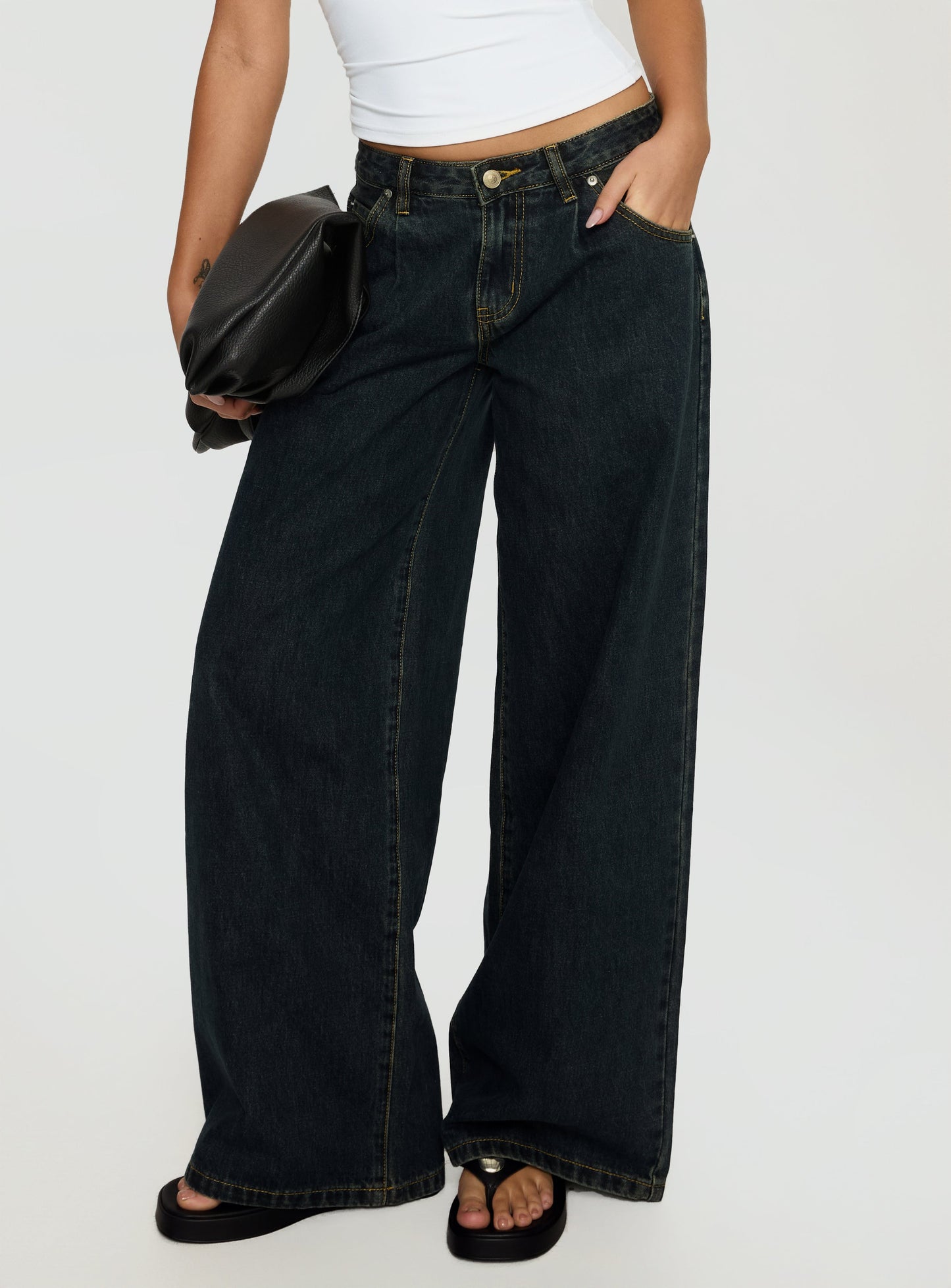 Supercut Low Rise Baggy Pleat Jeans Grunge Wash women's denim jeans by Ellevoria