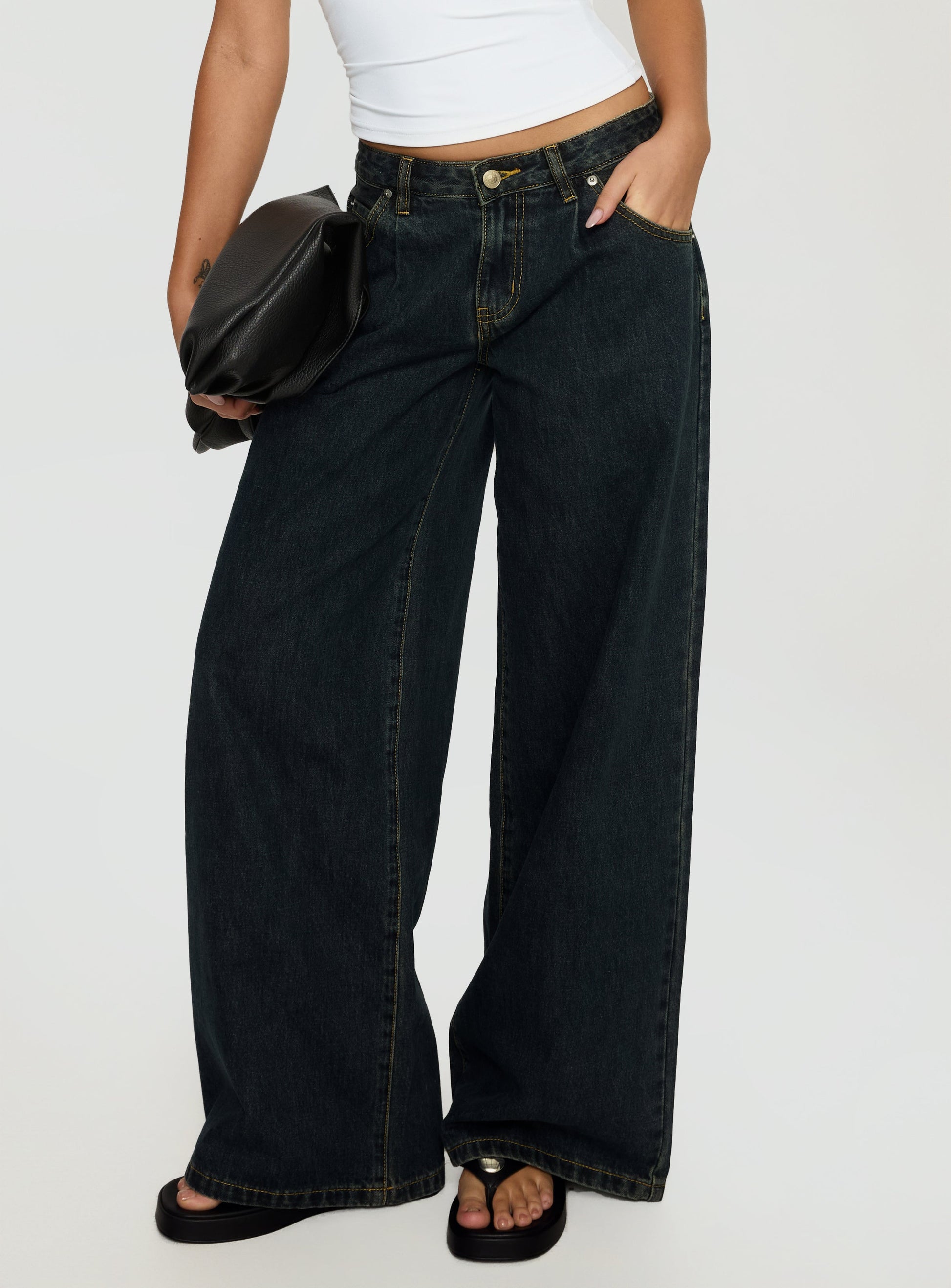 Supercut Low Rise Baggy Pleat Jeans Grunge Wash women's denim jeans by Ellevoria