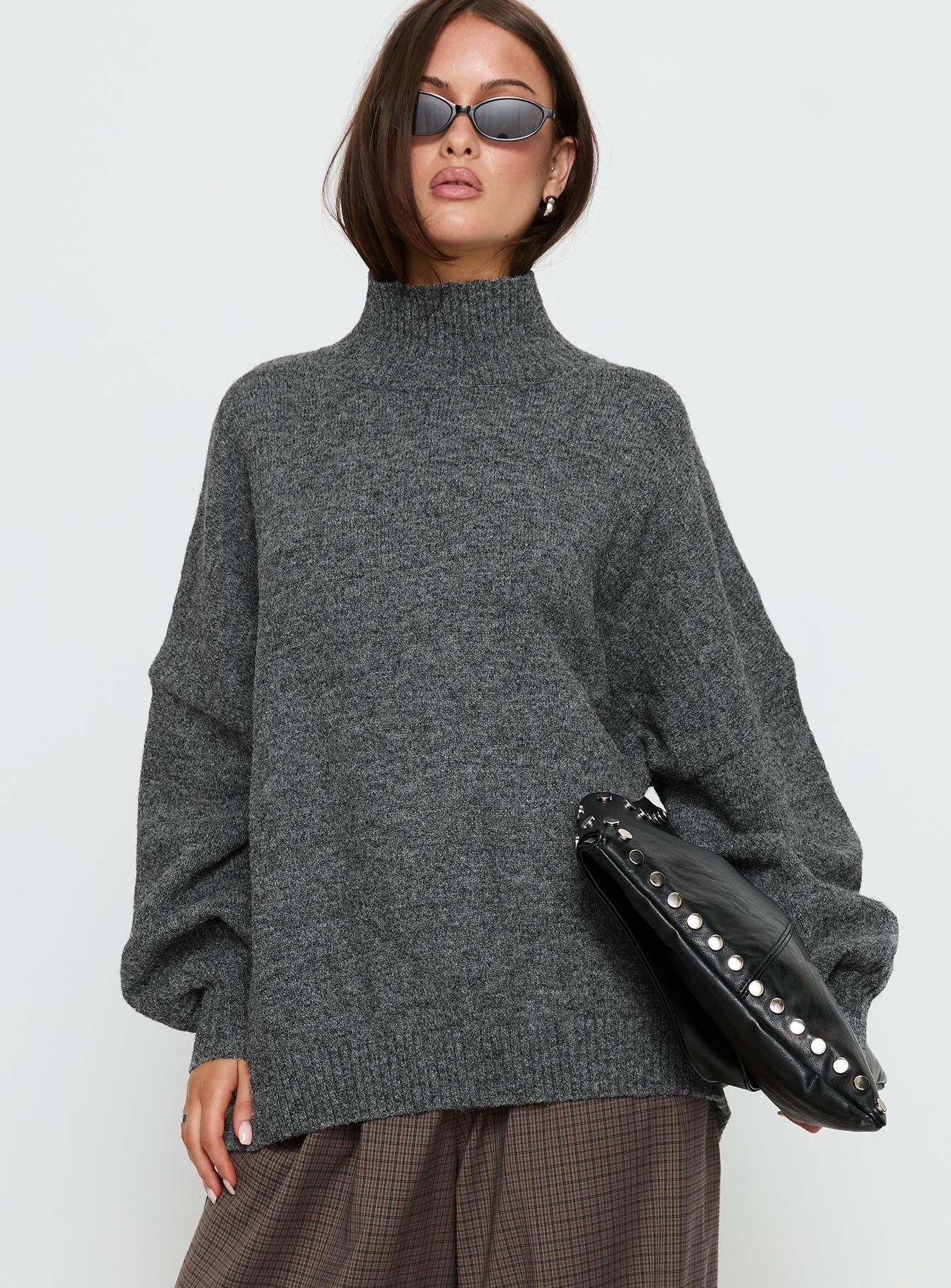 Patrizia Funnel Neck Knit Sweater Grey women's sweater by Ellevoria