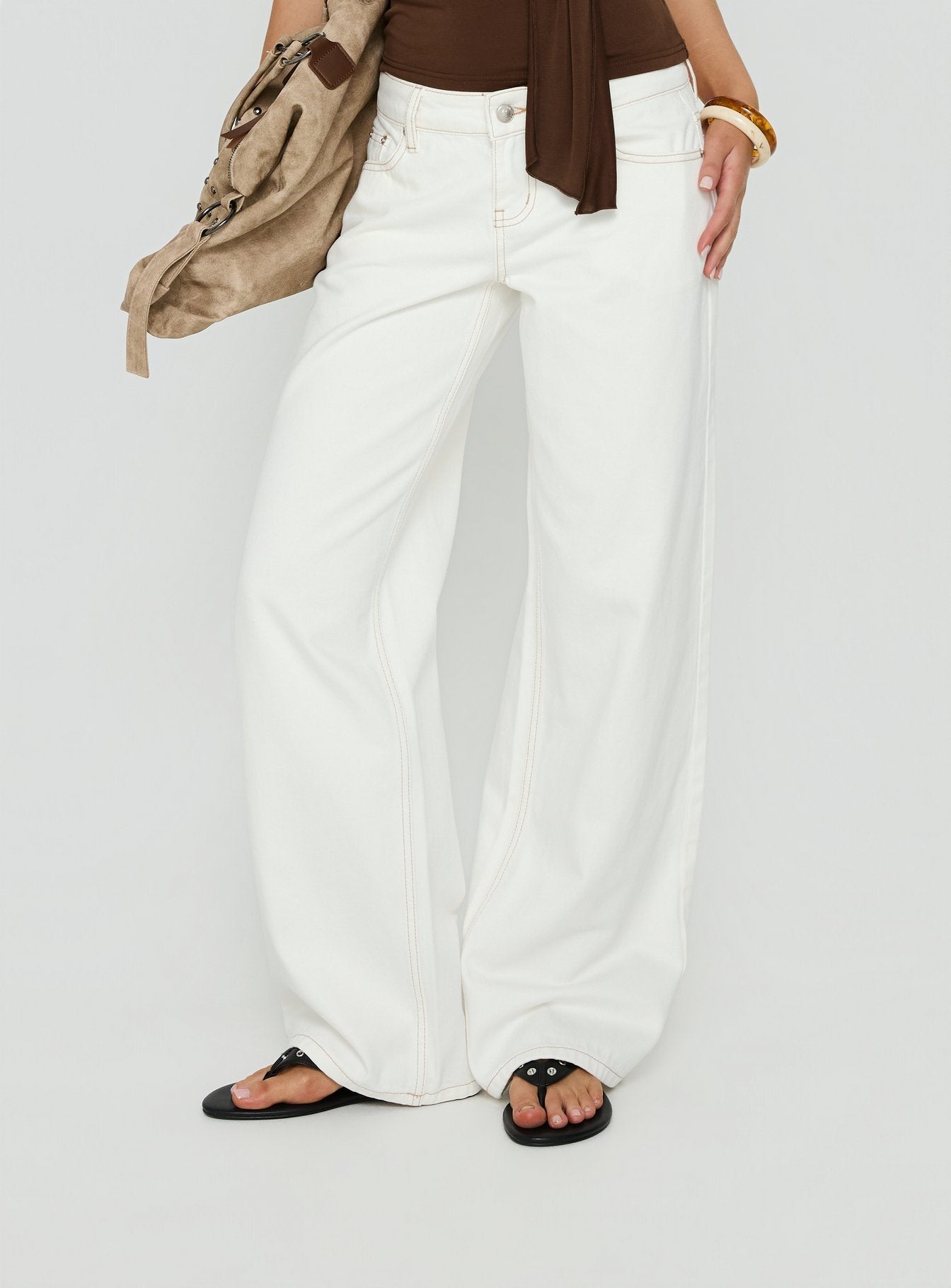 Tidal Wave Low Rise Straight Leg Jeans Cream women's denim jeans by Ellevoria
