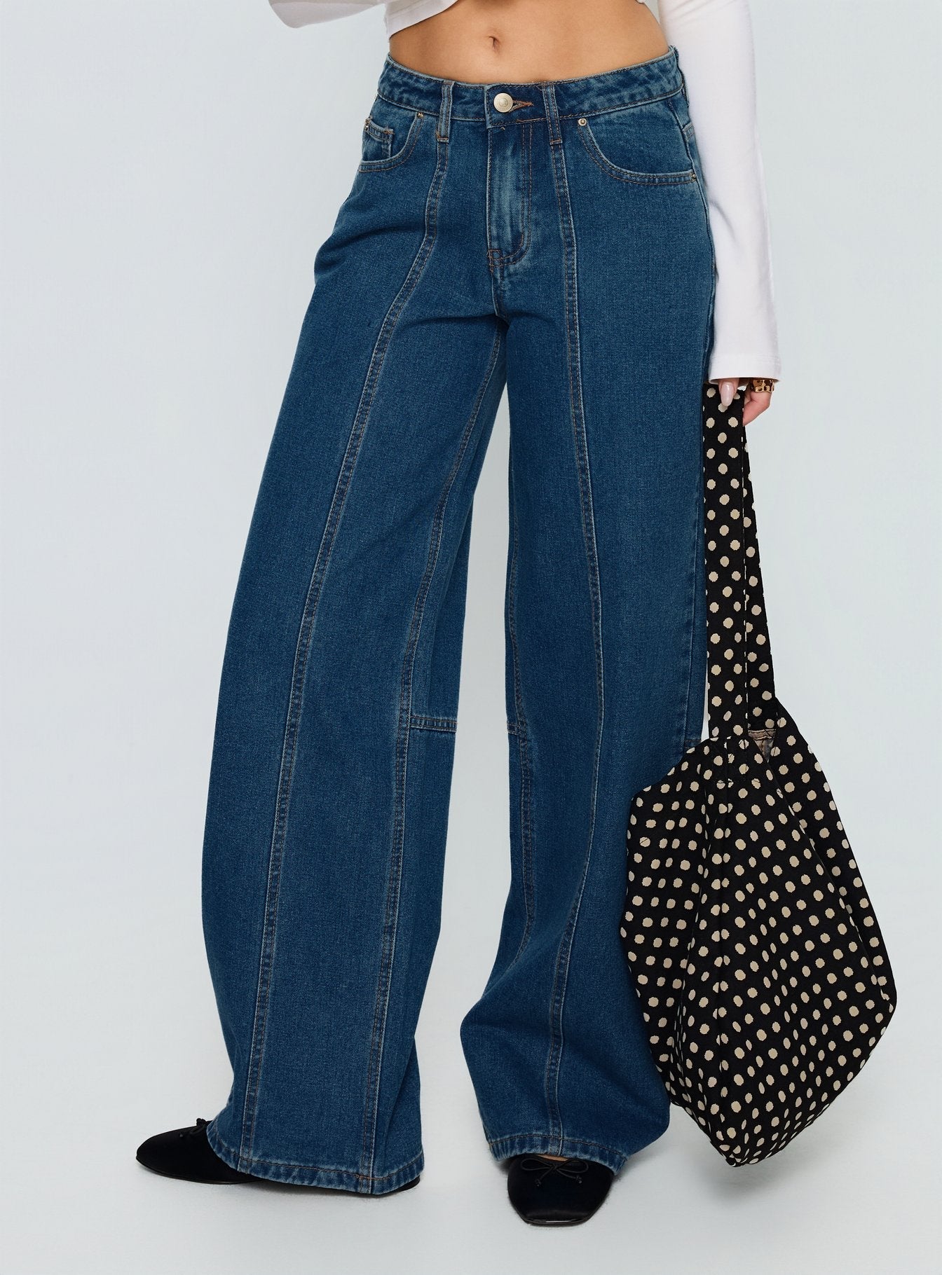 Lando Low Rise Straight Leg Jeans Mid Blue Wash women's denim jeans by Ellevoria