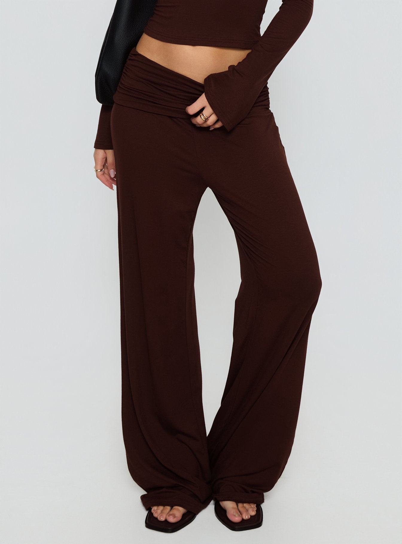 Fawne Ruched Folded Pants Brown women's pant set by Ellevoria