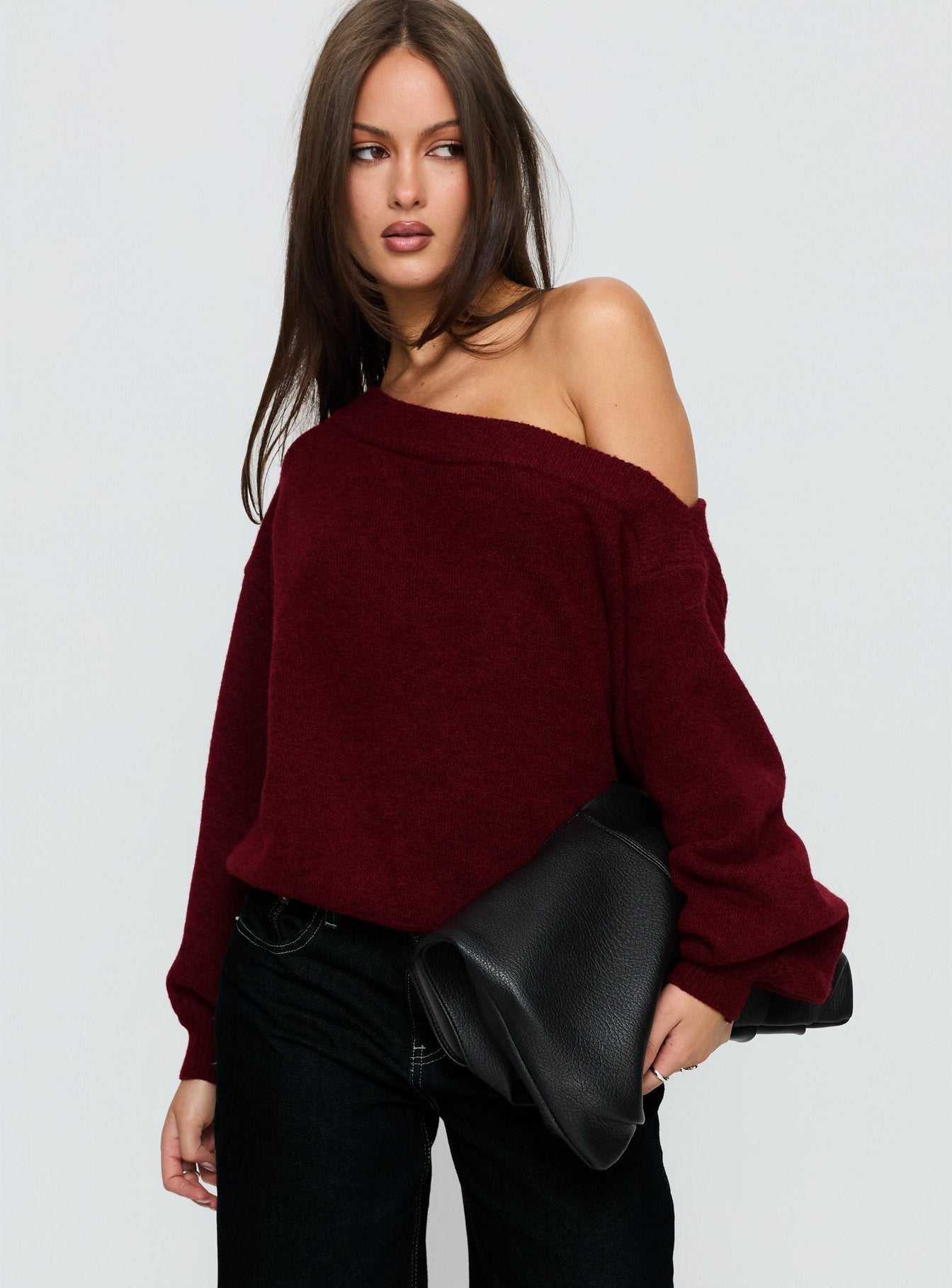 Noble Off The Shoulder Sweater Red women's sweater by Ellevoria