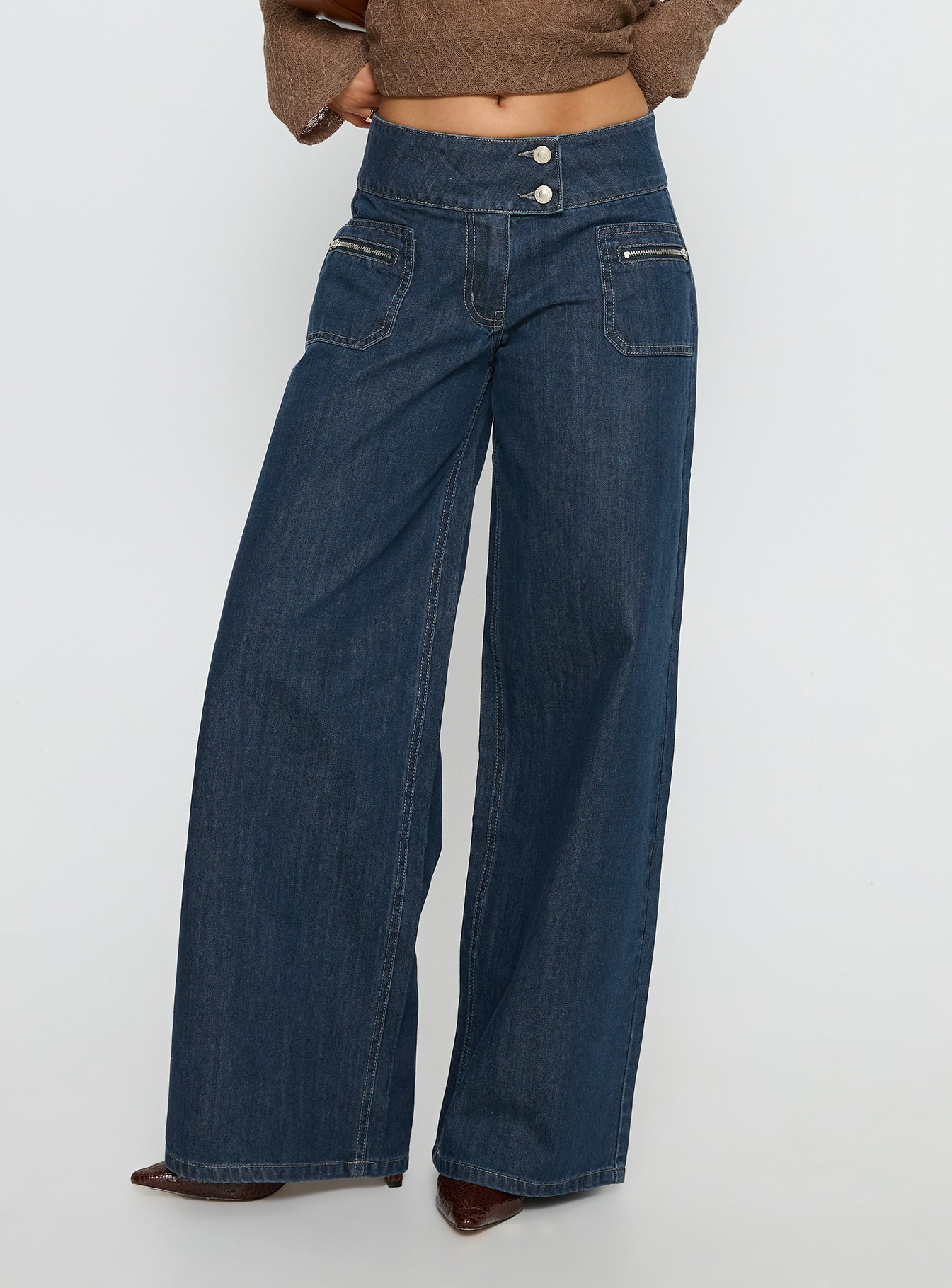 Unwritten Mid Rise Wide Leg Jeans Dark Blue Wash women's denim jeans by Ellevoria