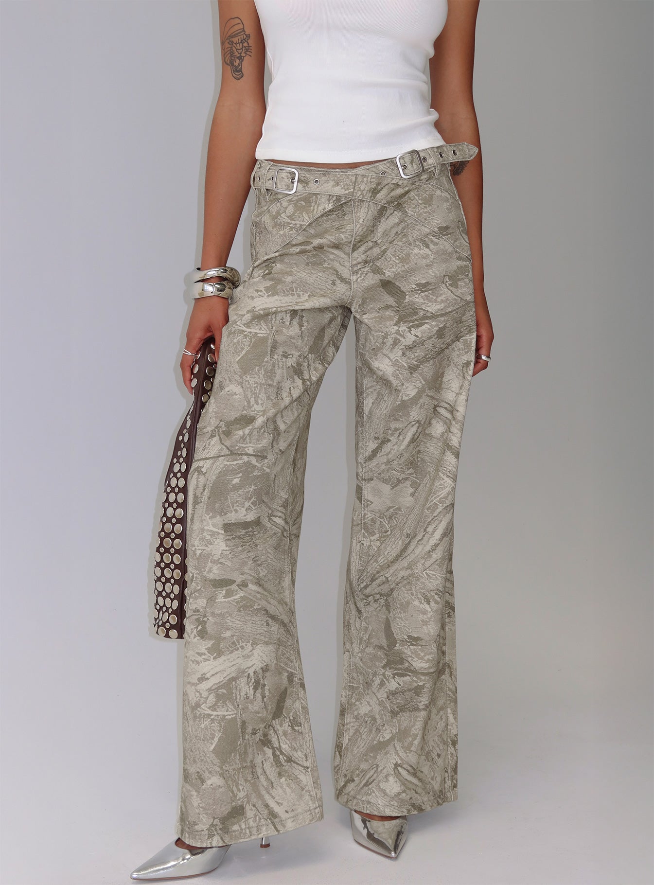 Mckinley Mid Rise Wide Leg Jeans Camouflage women's denim jeans by Ellevoria