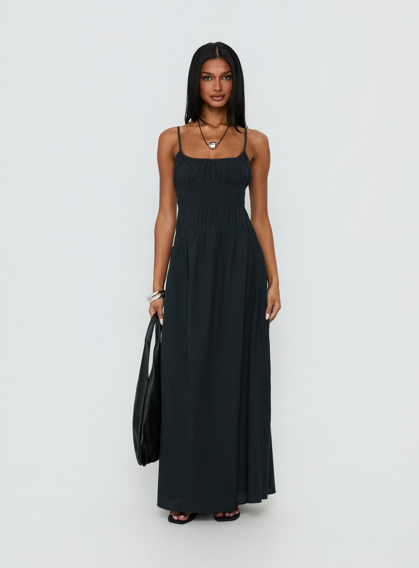 Magnolie Shirred Maxi Dress Charcoal - women's maxi dress by Ellevoria - view 2