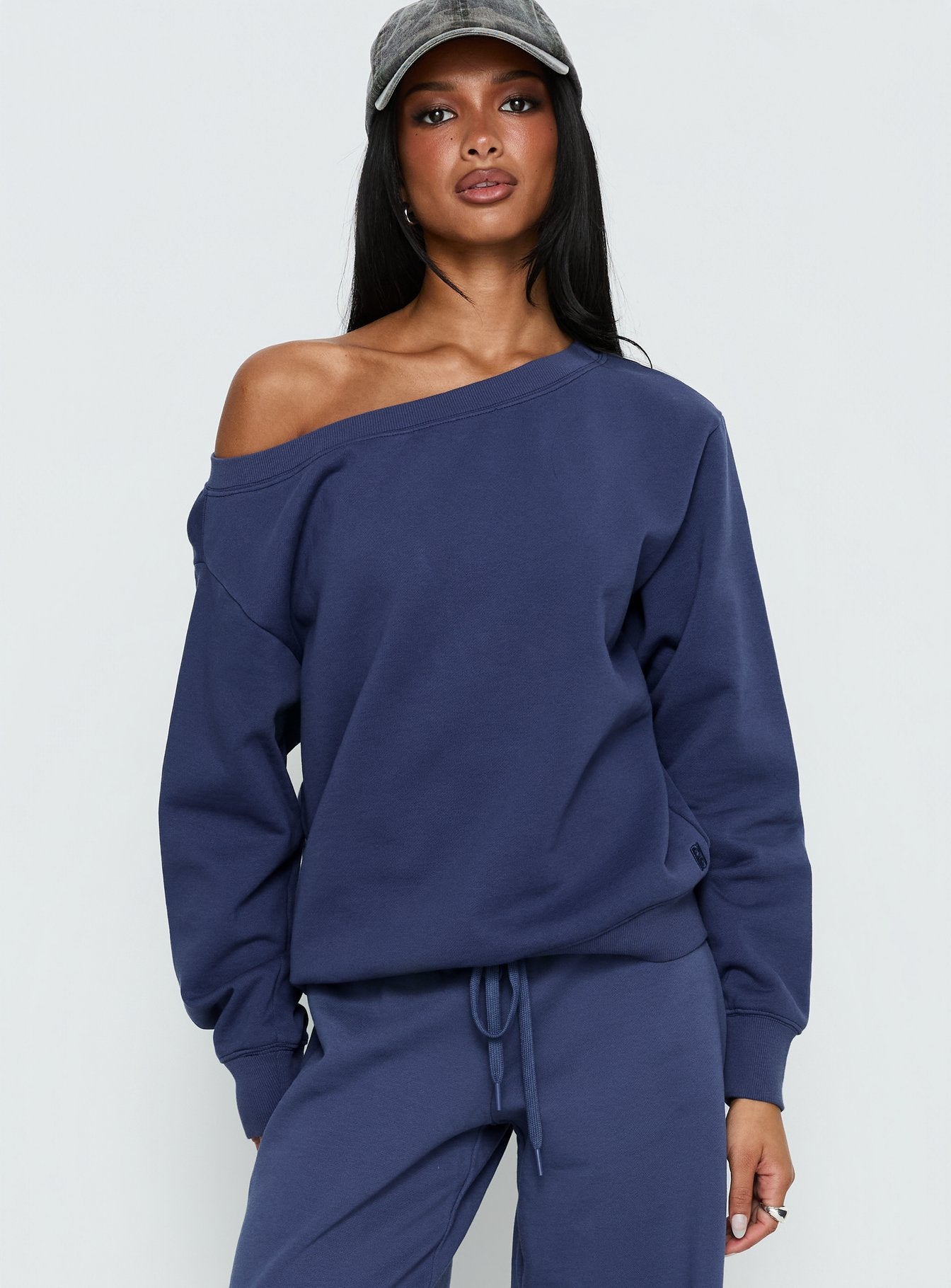 Wellness Off the Shoulder Jumper Navy women's sweater by Ellevoria