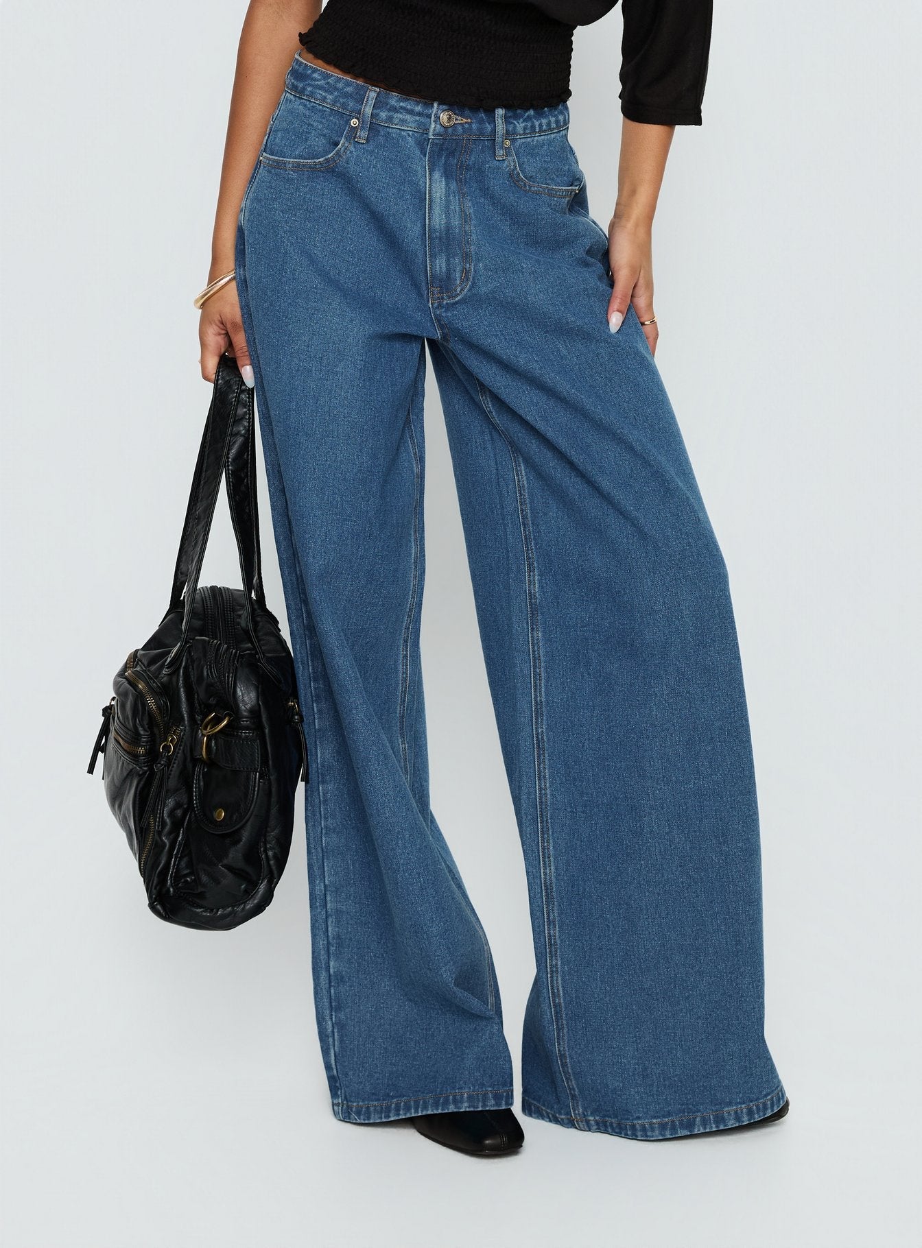 Naylor Mid Rise Wide Leg Jeans Mid Blue Wash women's denim jeans by Ellevoria