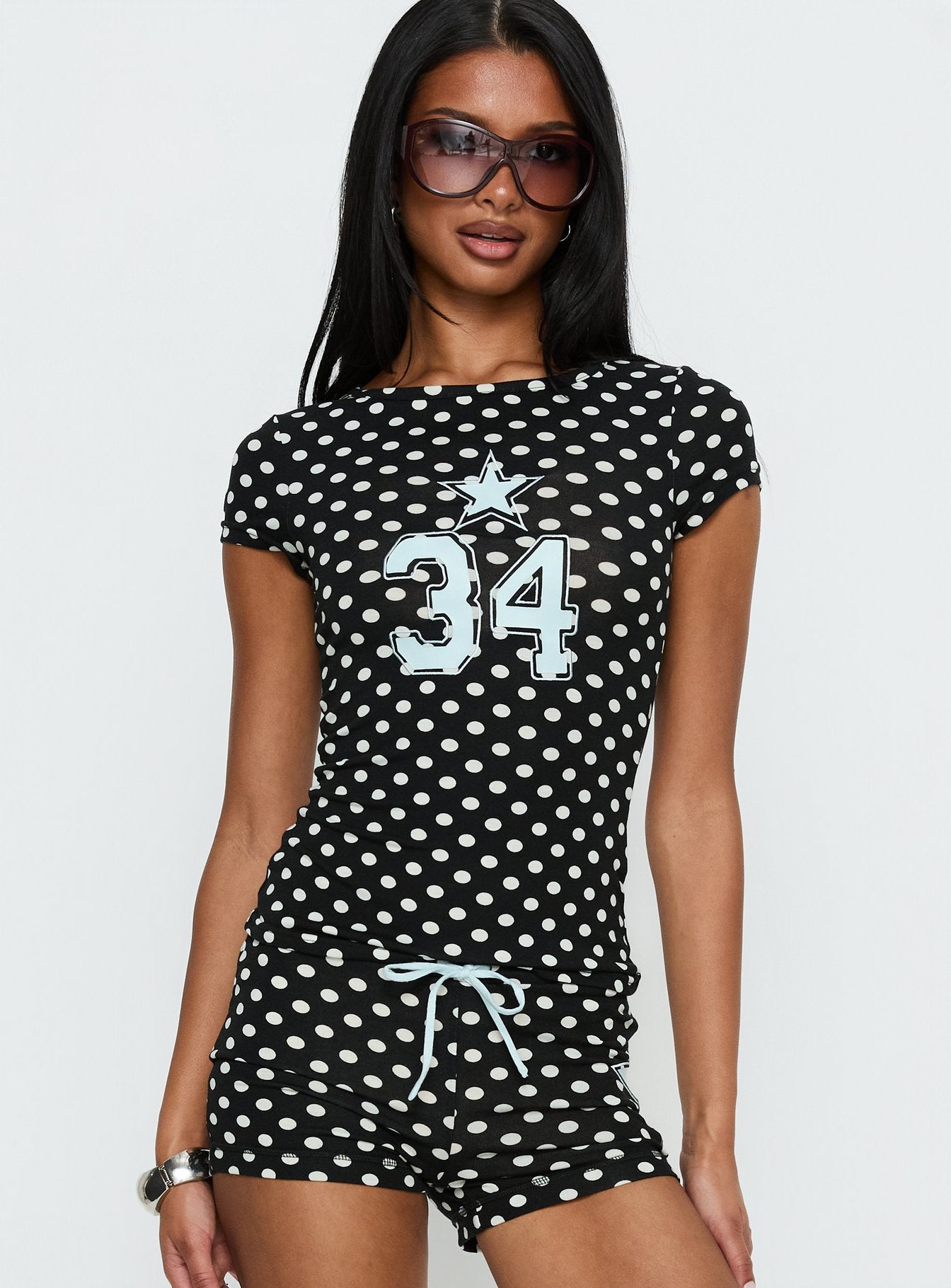 Elacie Graphic Baby Tee Black Polka Dot women's matching set by Ellevoria