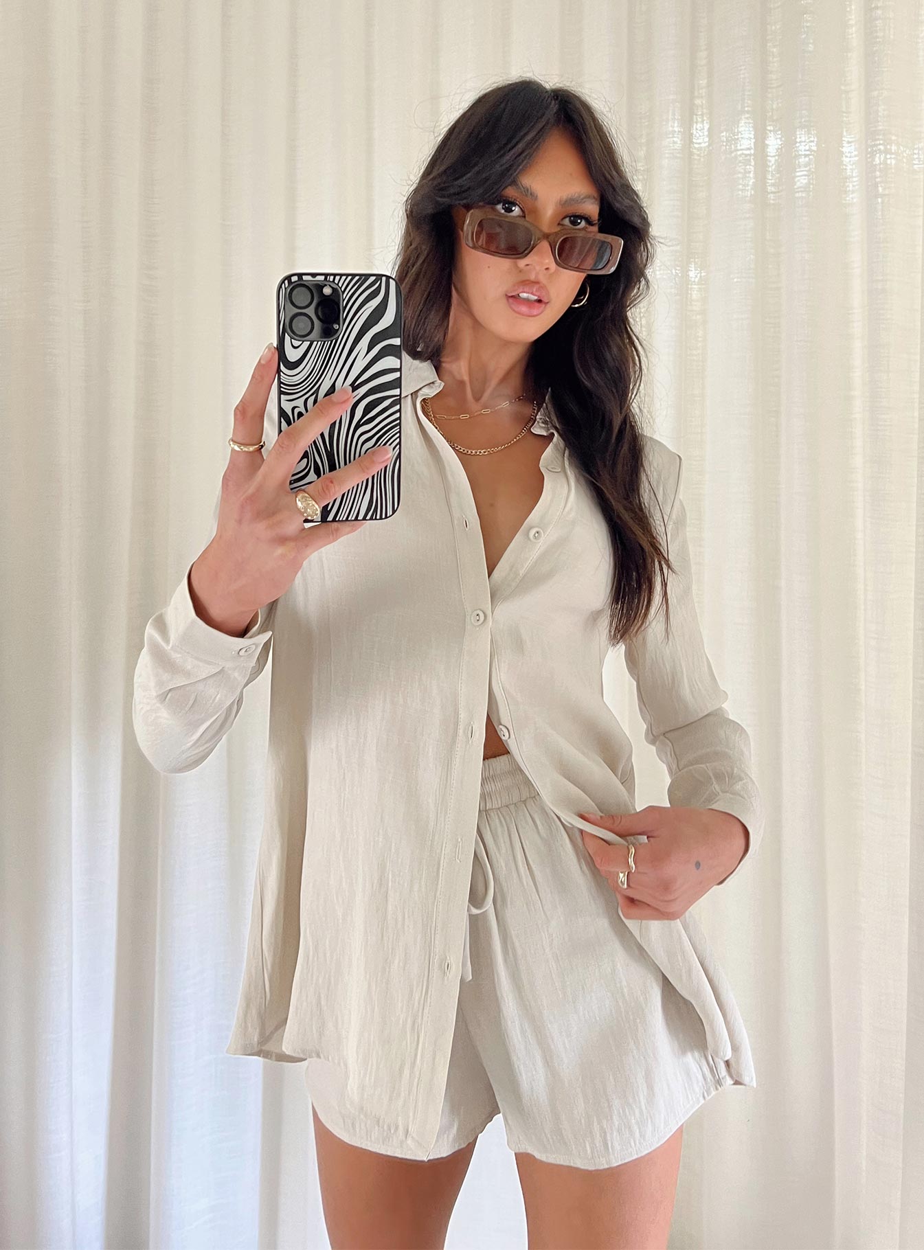 The Chloe Set Beige - women's shirt by Ellevoria