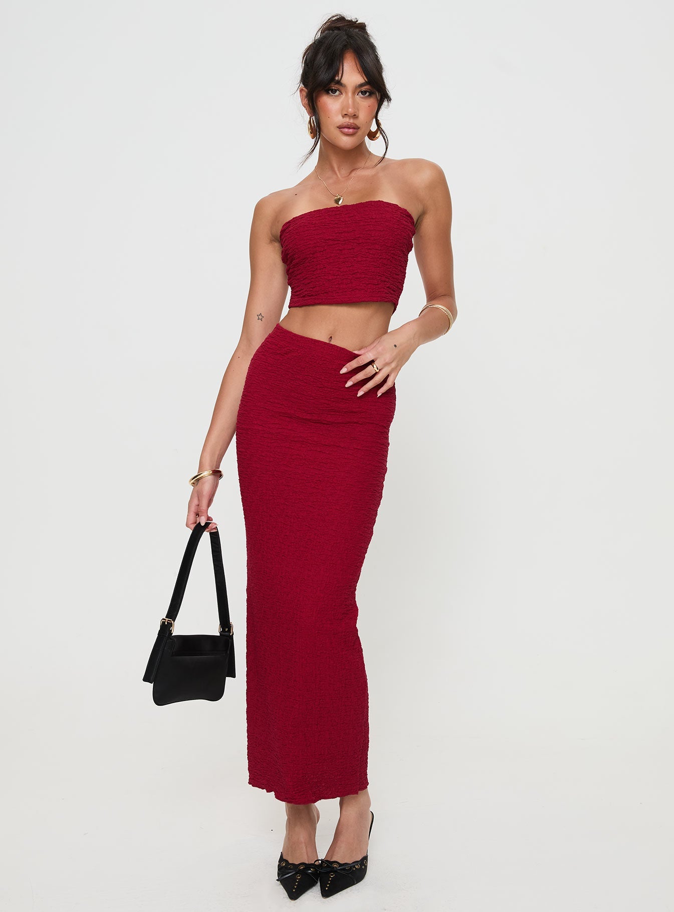 Martha Set Burgundy women's skirt set by Ellevoria