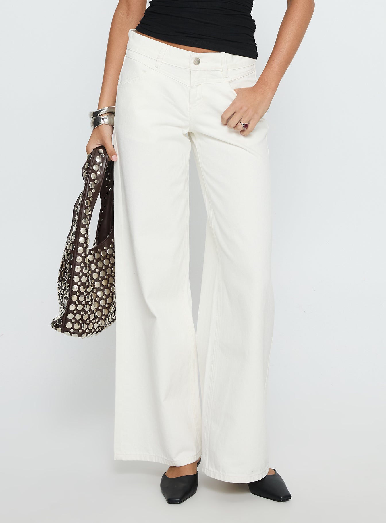Catiana Low Rise Wide Leg Jeans White women's denim jeans by Ellevoria