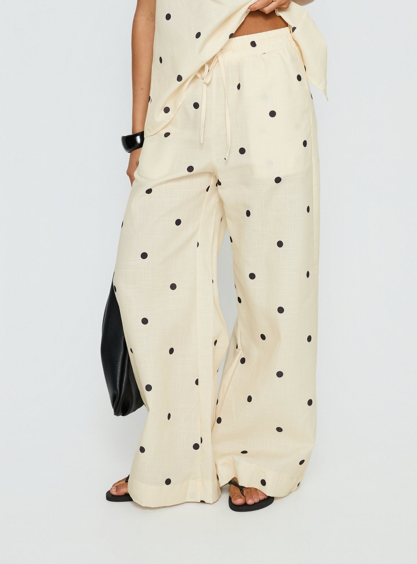 Bellara Tie Waist Pants Yellow Polka - loose fit women's bottoms by Ellevoria