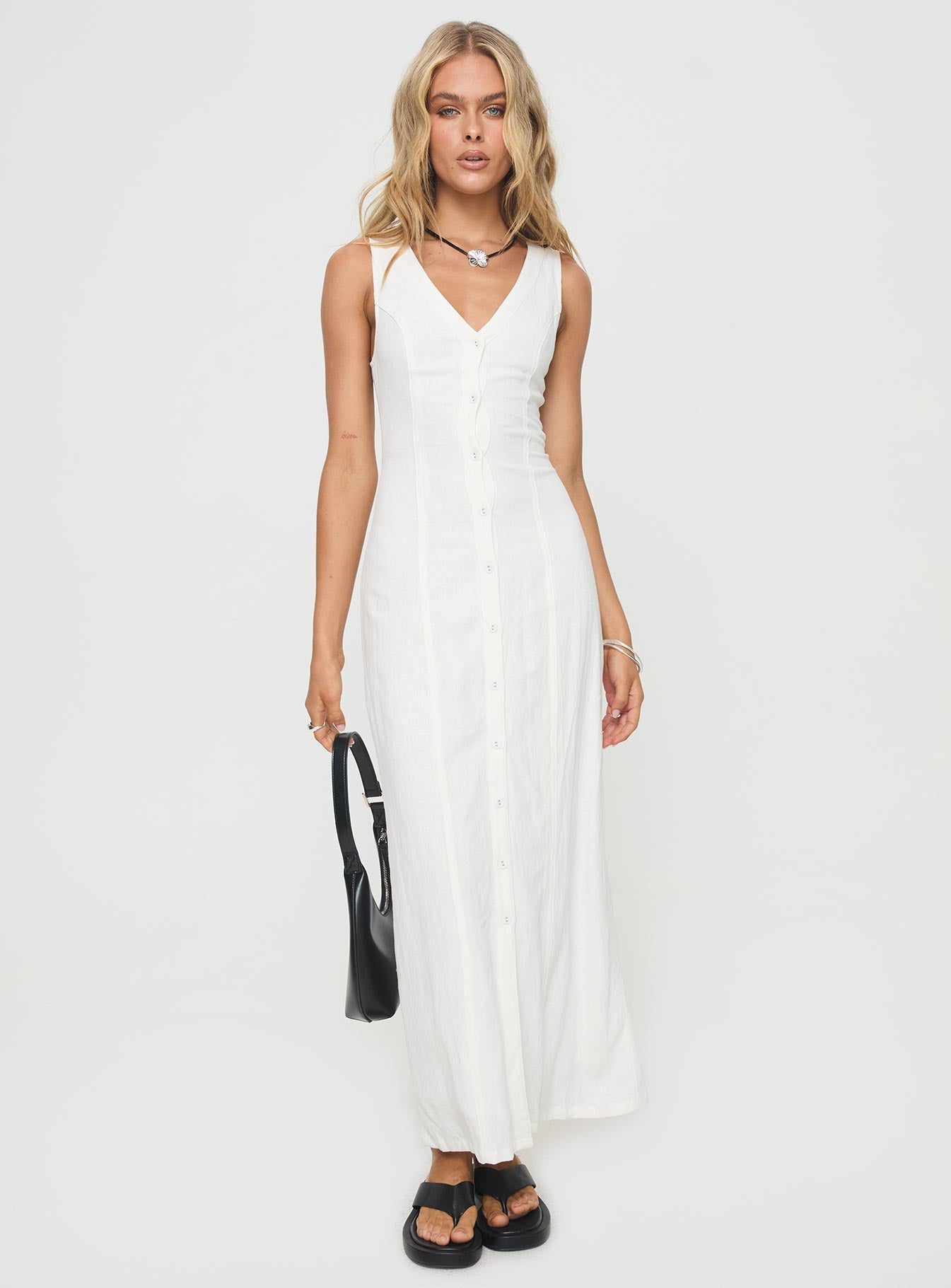 Summer Season Linen Blend Maxi Dress White - women's maxi dress by Ellevoria - view 2