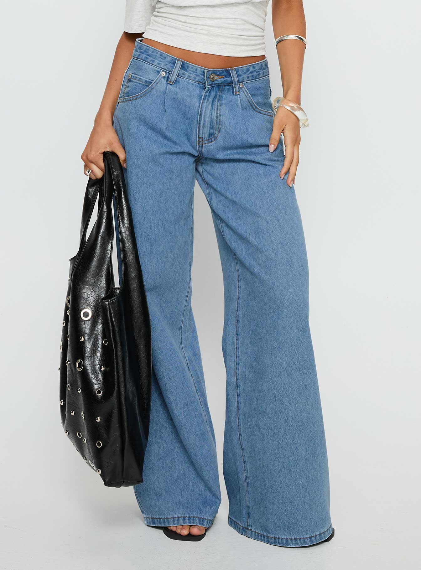 Supercut Low Rise Baggy Pleat Jeans Light Blue Wash women's denim jeans by Ellevoria