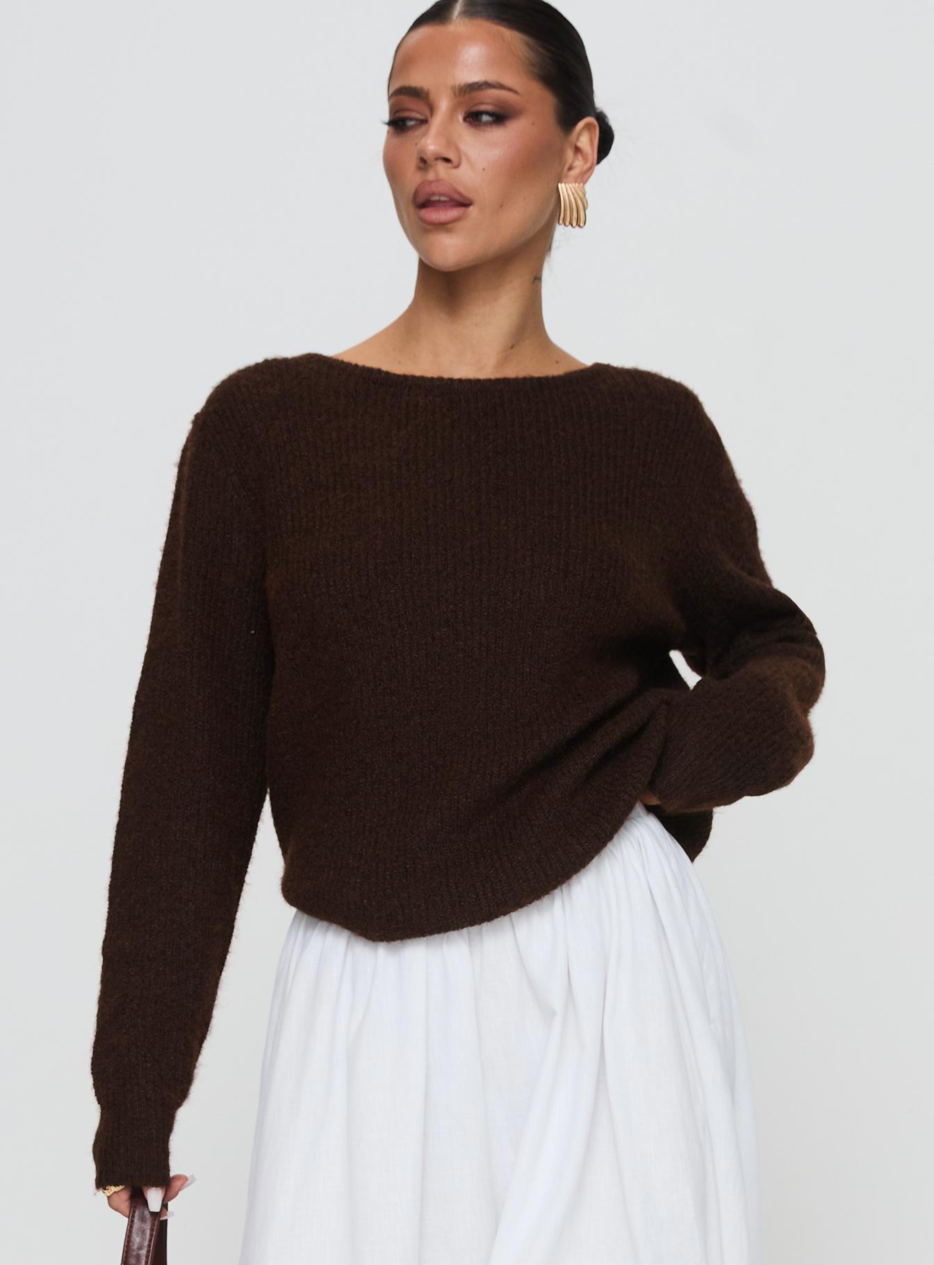 Abrams Rib Knit Crew Sweater Chocolate Marle women's sweater by Ellevoria