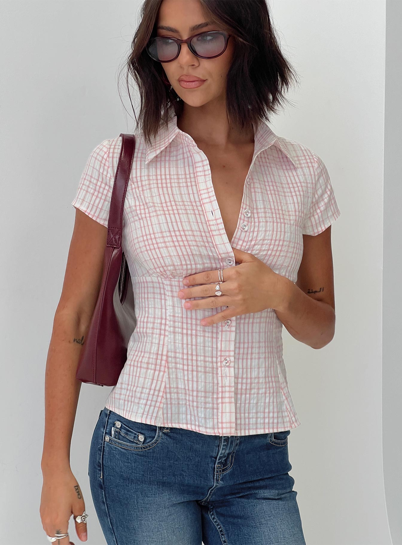 Cottesloe Blouse Top Pink Check - women's top by Ellevoria - view 11