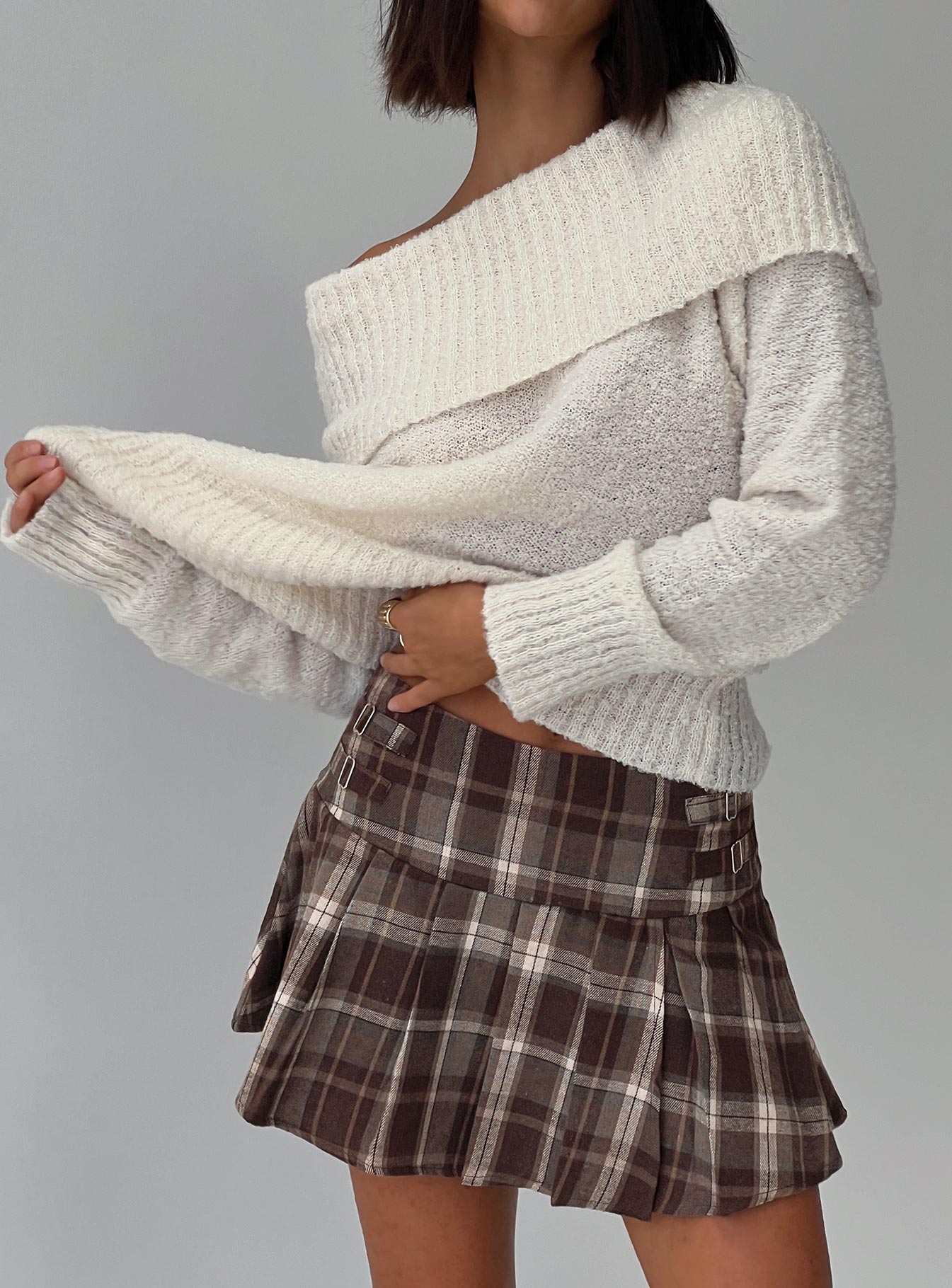 Parkley Boucle Off The Shoulder Sweater Cream women's sweater by Ellevoria