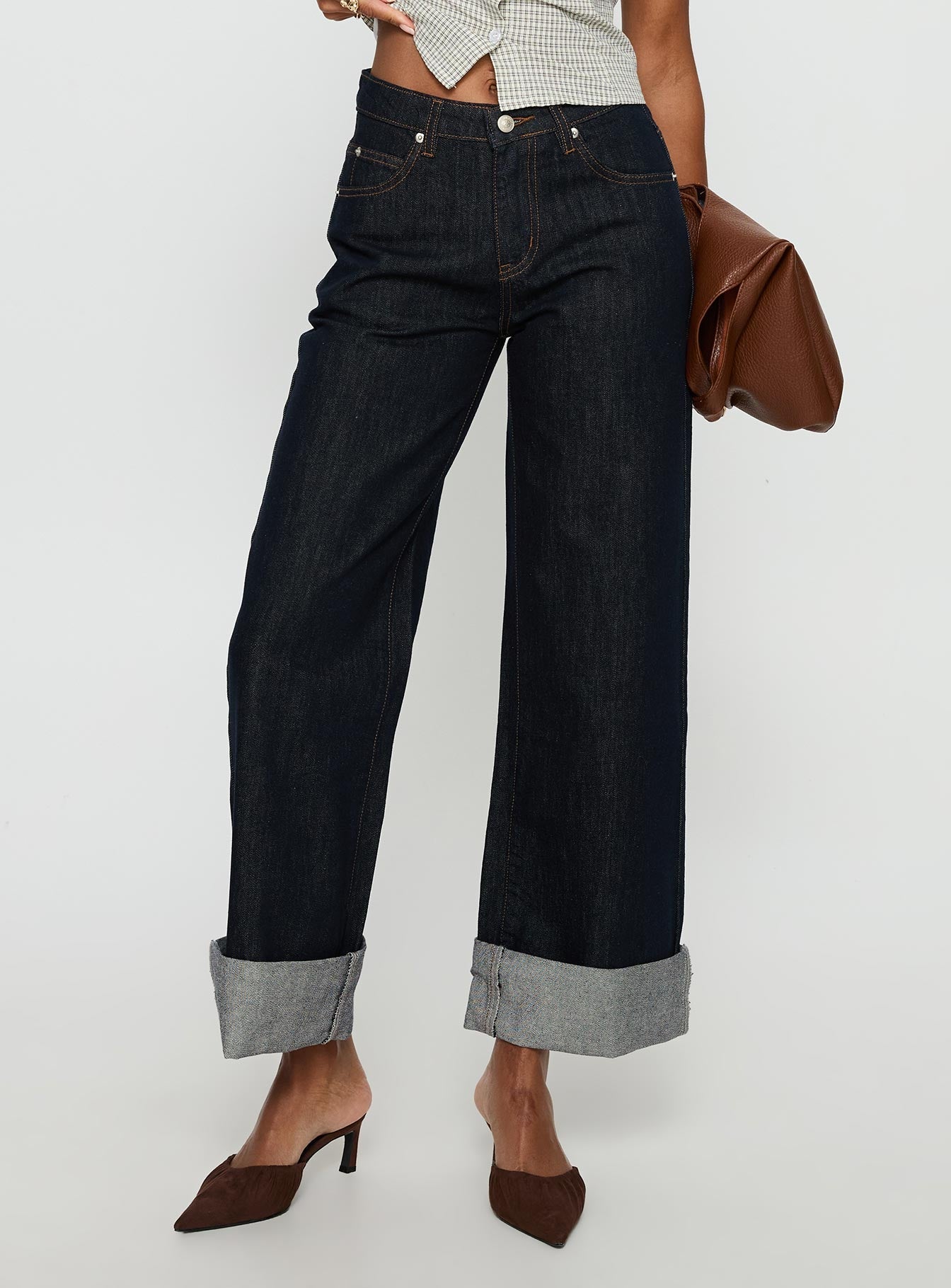 Squire Mid Rise Straight Leg Folded Hem Jeans Indigo Wash women's denim jeans by Ellevoria