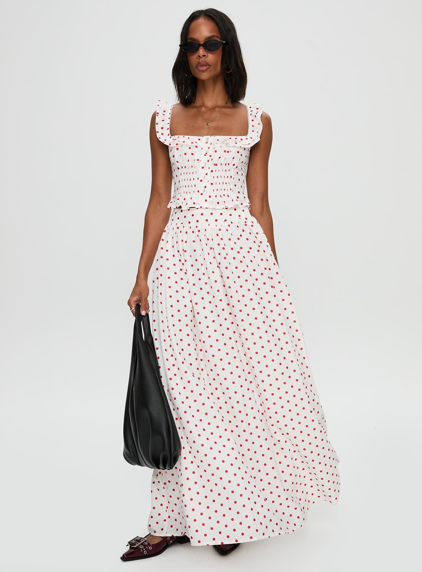 Valerio Maxi Skirt White / Red women's two piece set by Ellevoria