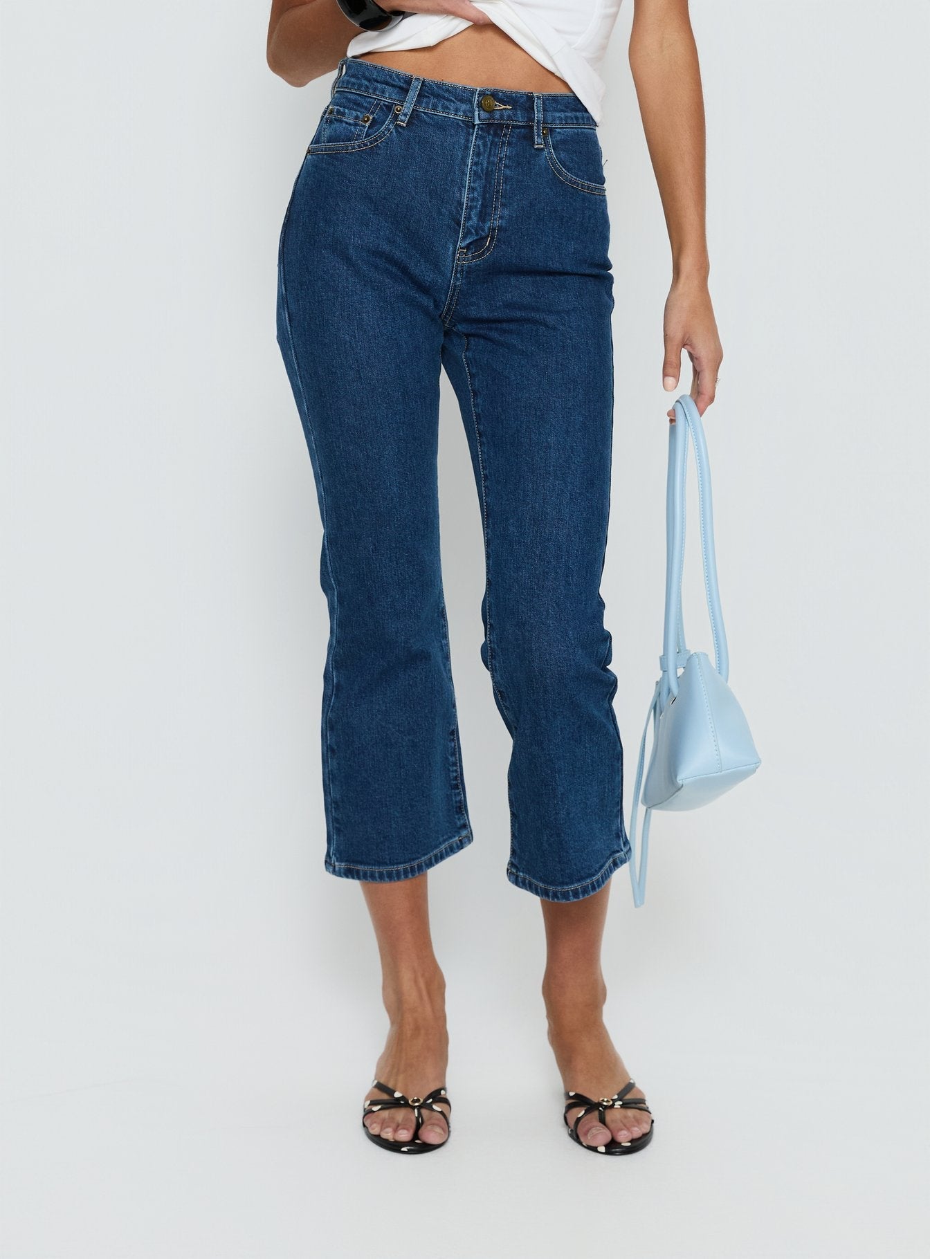 Cindee High Rise Cropped Jeans Mid Blue Wash women's denim jeans by Ellevoria