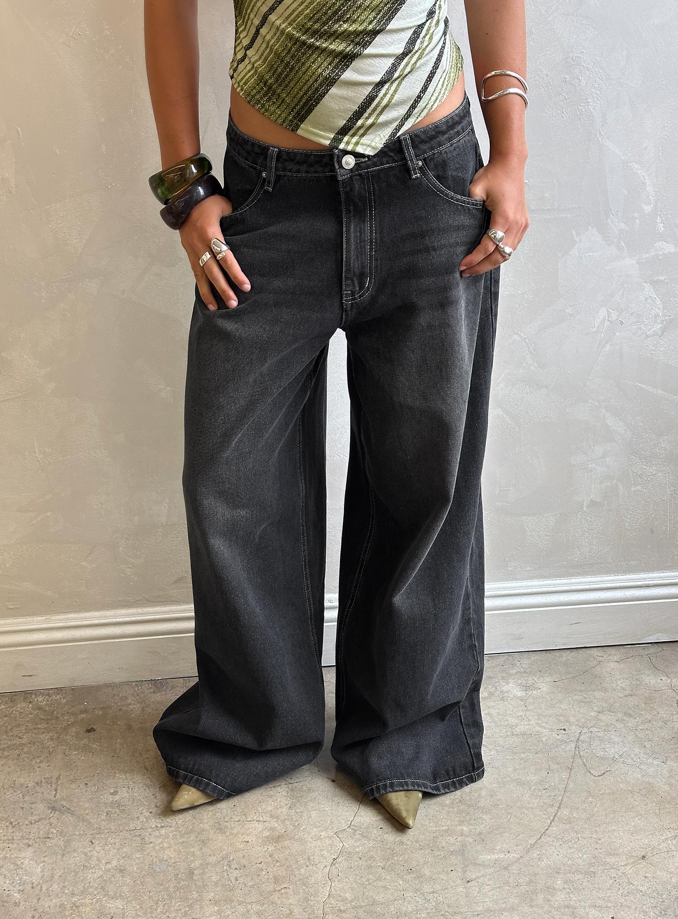 Naylor Mid Rise Wide Leg Jeans Grey Wash women's denim jeans by Ellevoria
