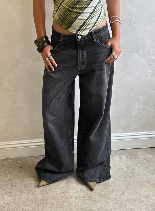 Naylor Mid Rise Wide Leg Jeans Grey Wash women's denim jeans by Ellevoria