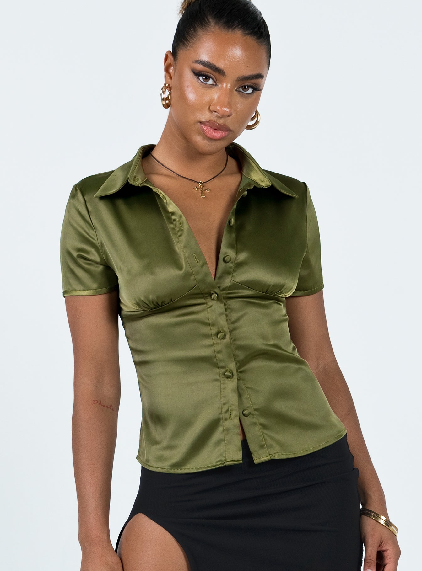 Bessie Top Khaki - women's shirt by Ellevoria - view 2