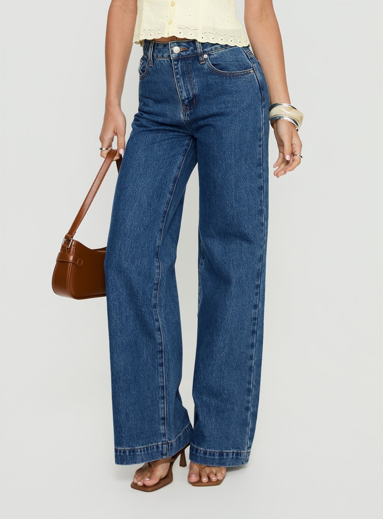 Goldie High Rise Wide Leg Jeans Mid Blue Wash women's denim jeans by Ellevoria