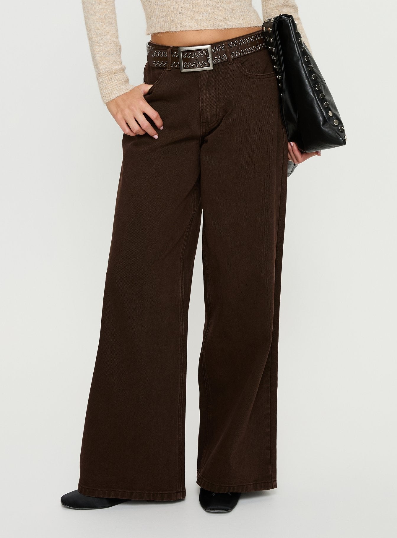 Naylor Mid Rise Wide Leg Jeans Brown women's denim jeans by Ellevoria