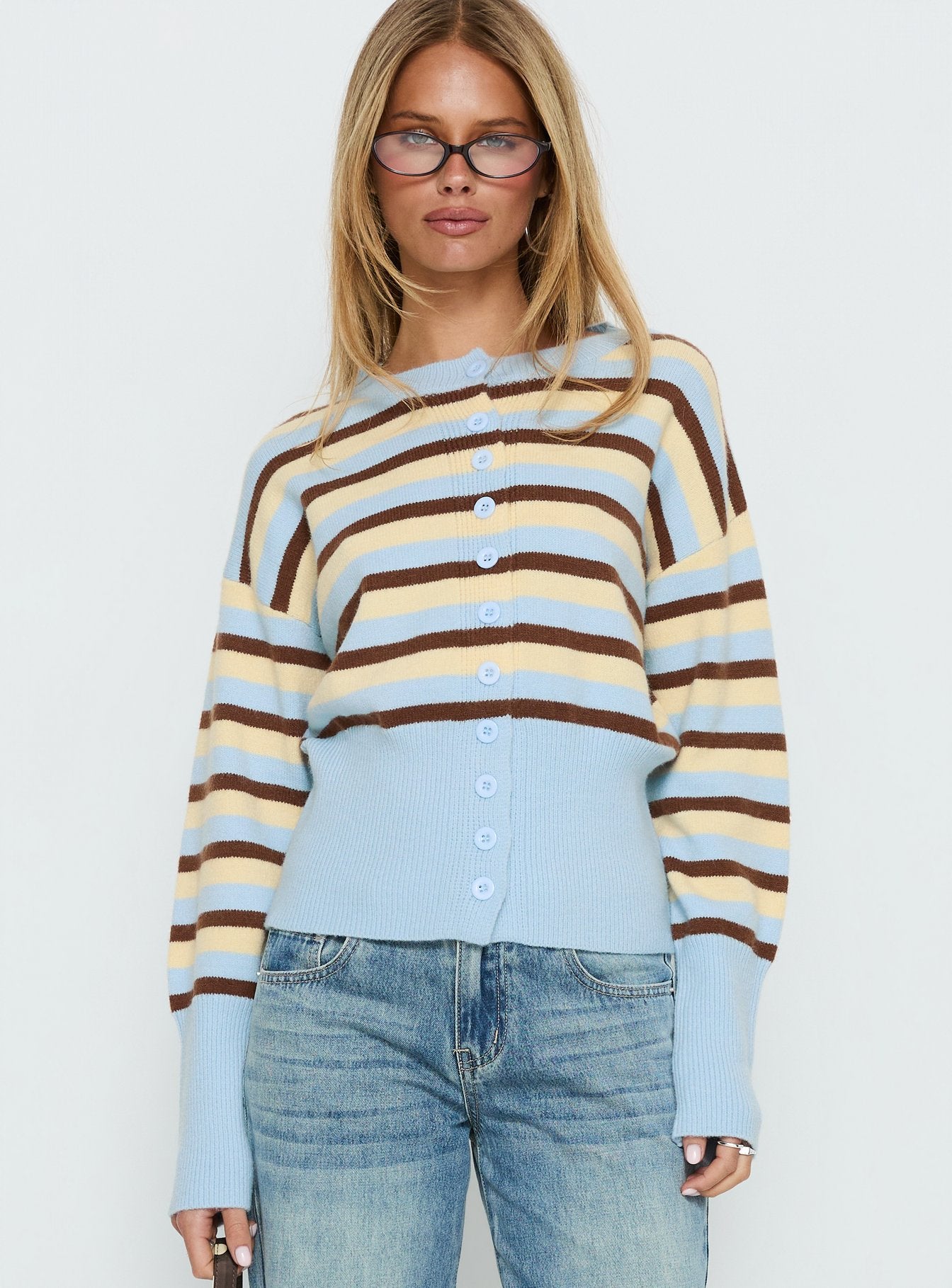 Rhitta Button Down Cardigan Multi Stripe women's sweater by Ellevoria