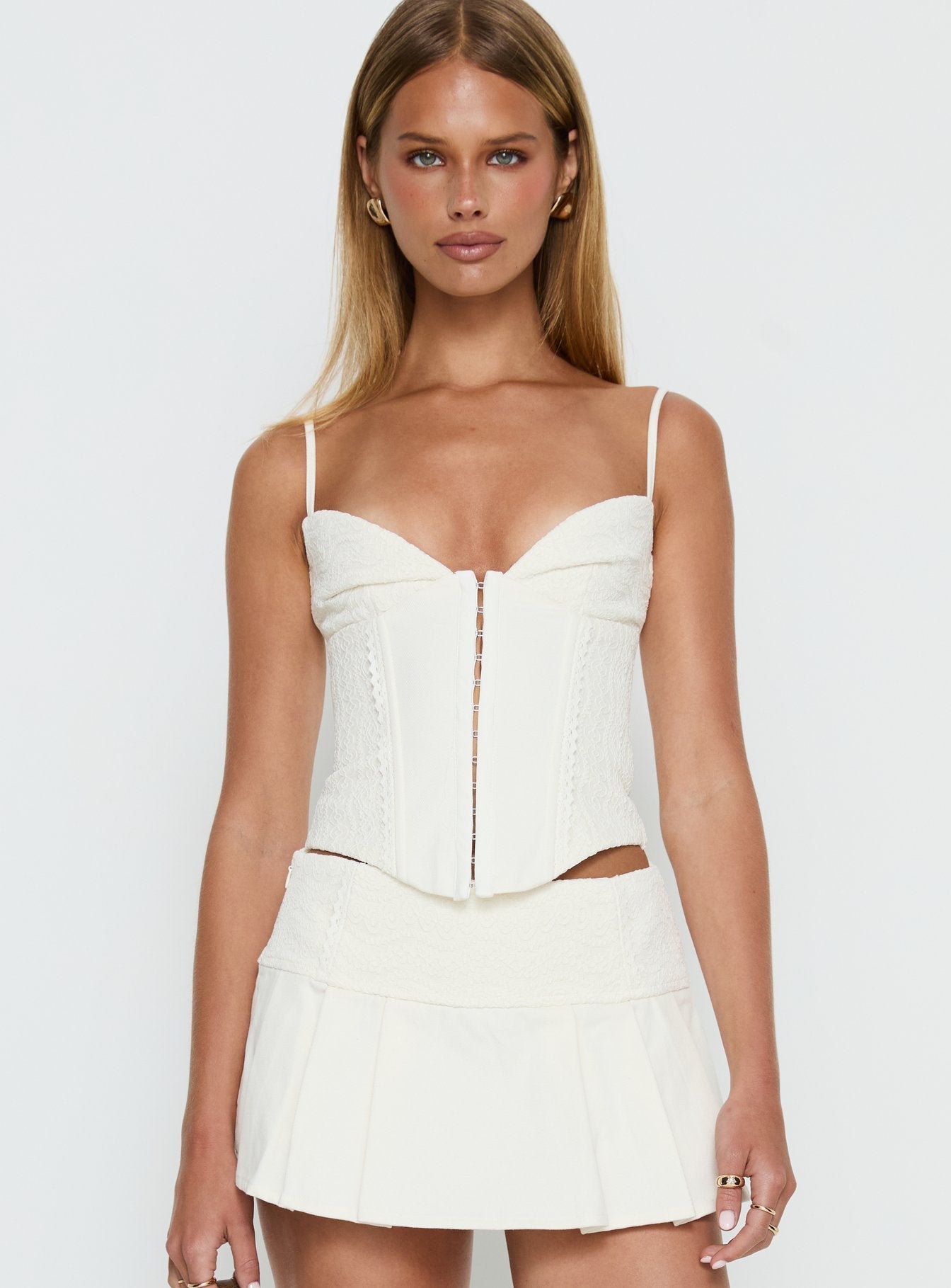 Francee Lace Corset Top Cream women's two piece set by Ellevoria