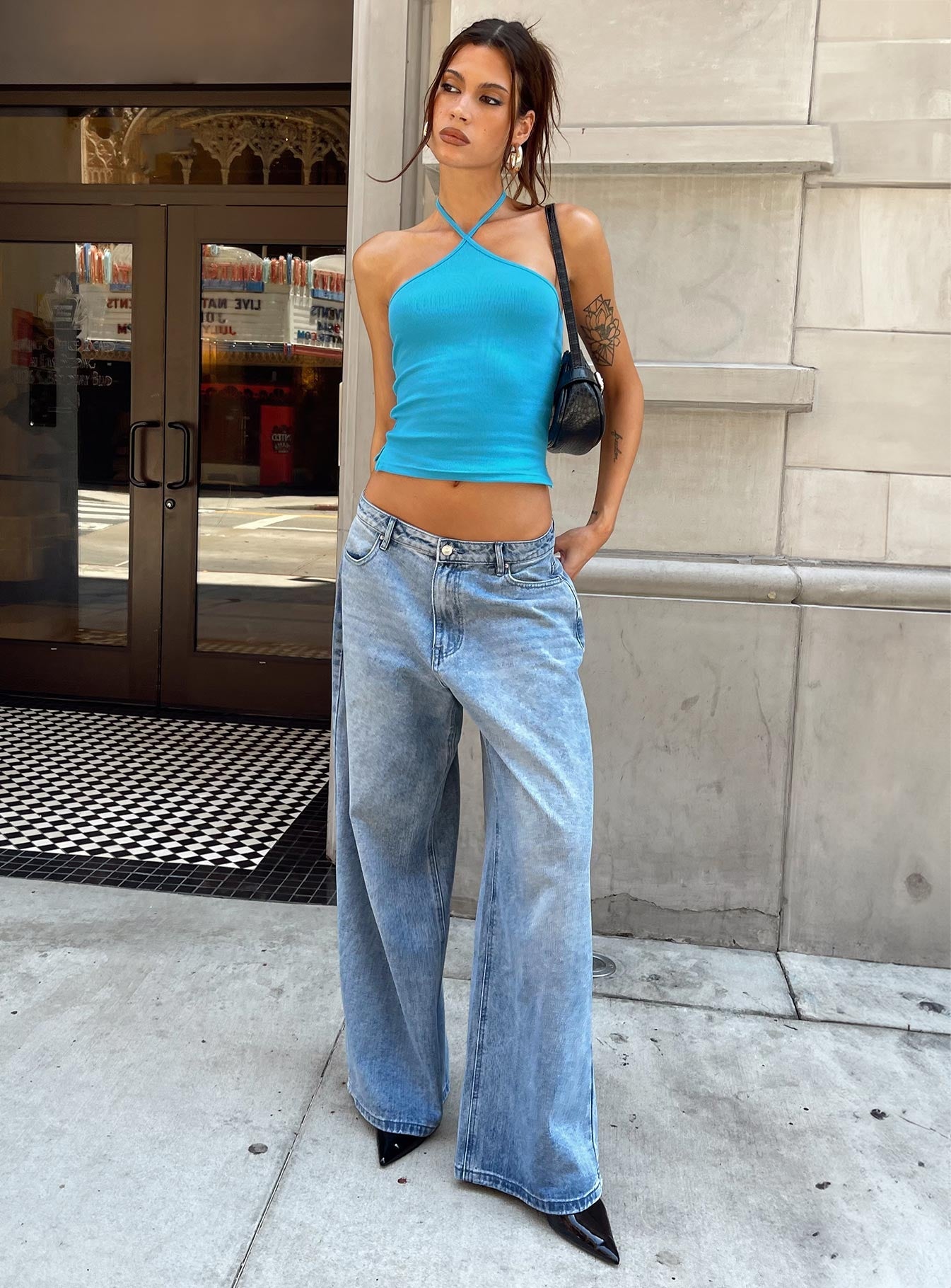 Naylor Mid Rise Wide Leg Jeans Light Blue Wash women's denim jeans by Ellevoria