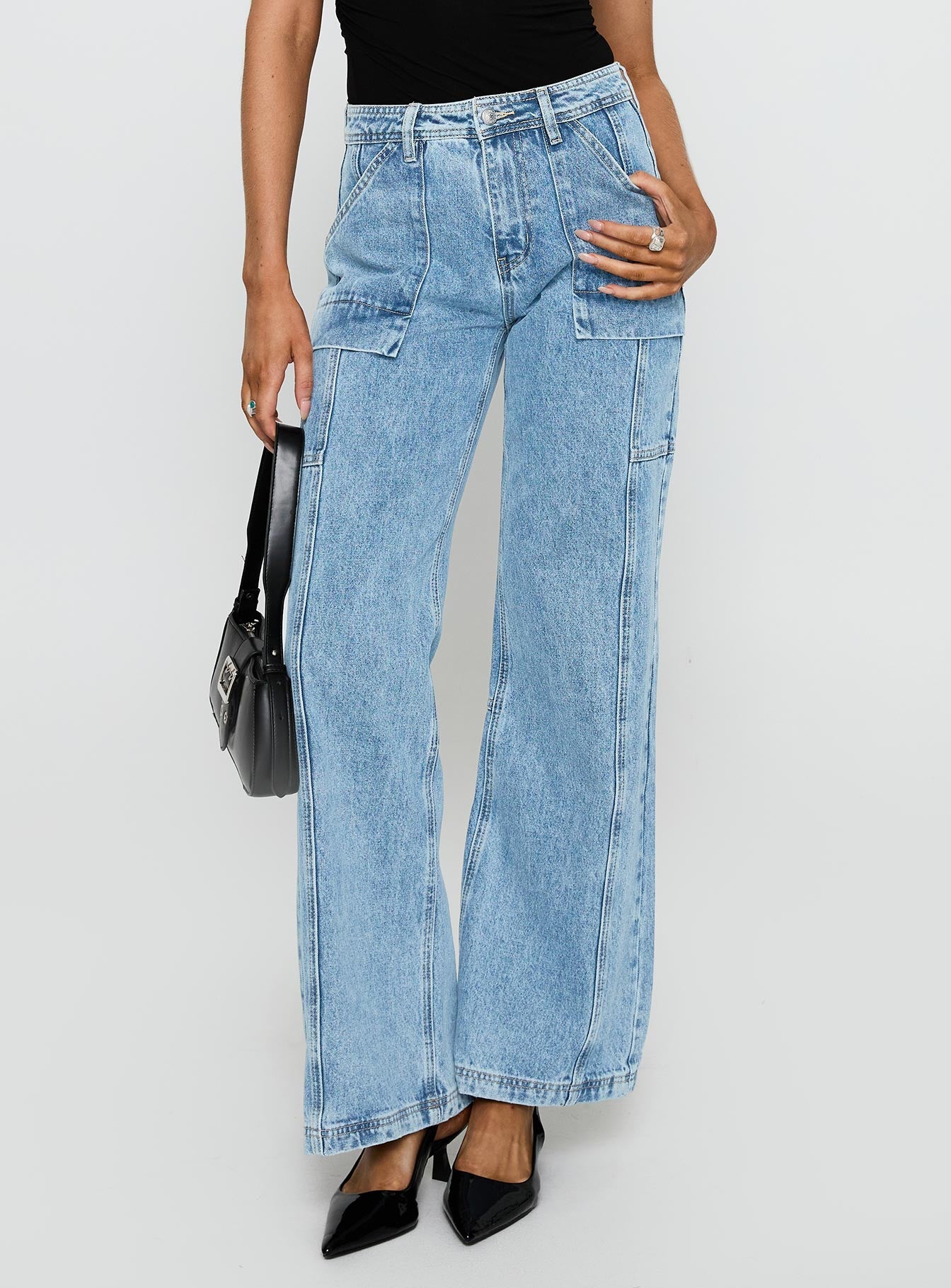 Chad Cargo High Rise Wide Leg Jeans Mid Wash women's denim jeans by Ellevoria