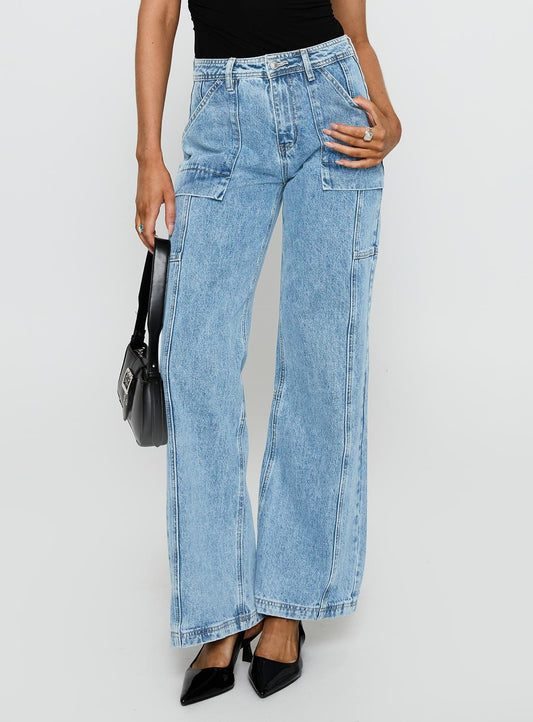 Chad Cargo High Rise Wide Leg Jeans Mid Wash women's denim jeans by Ellevoria