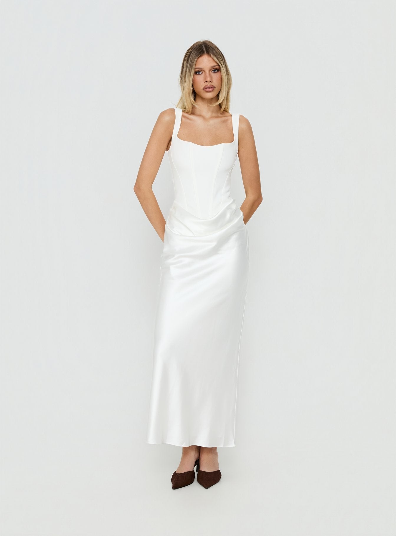 Ryana Corset Drape Maxi Dress White - women's maxi dress by Ellevoria - view 2