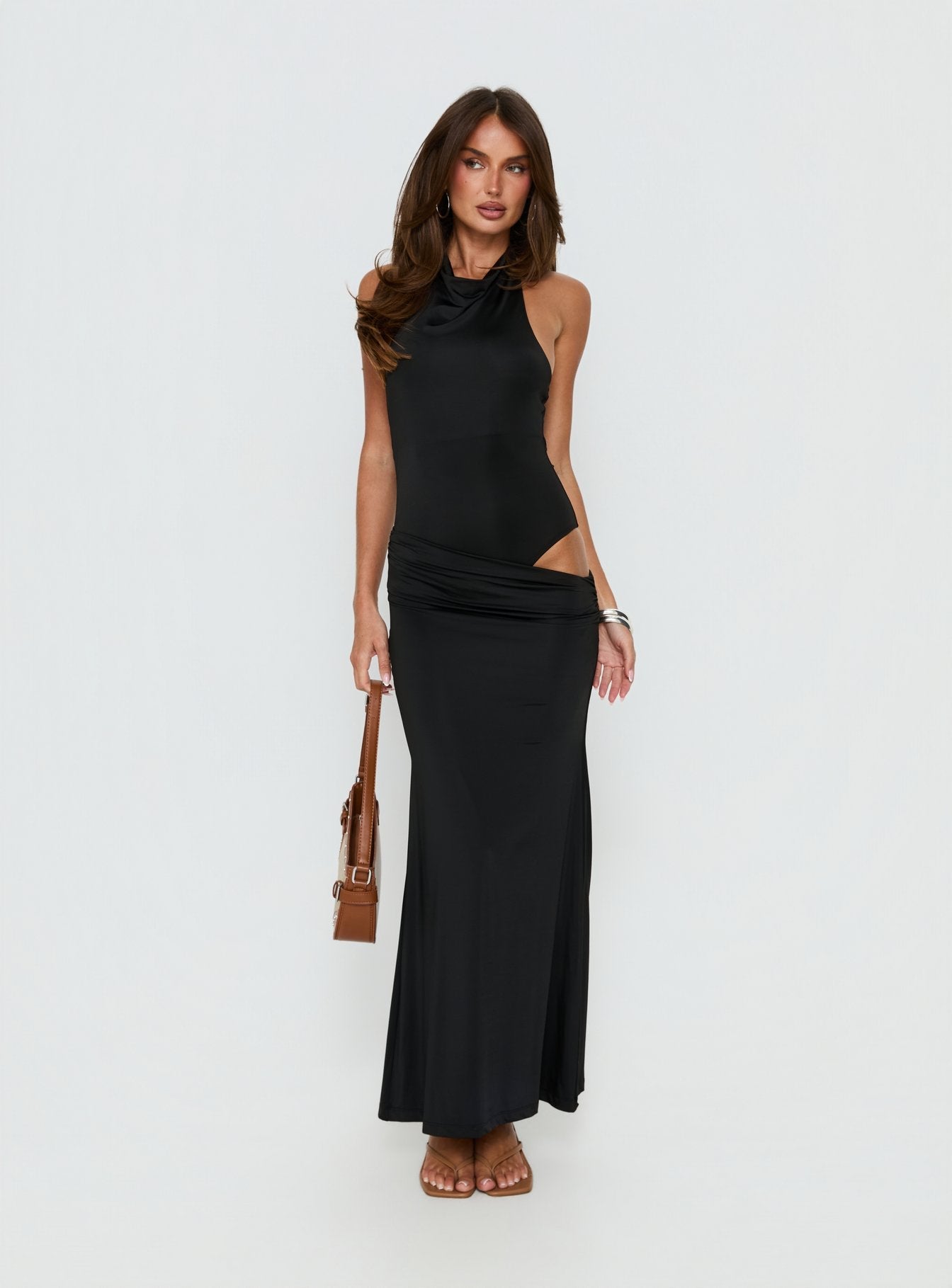 Arabel Halter Cowl Neck Maxi Dress Black - women's maxi dress by Ellevoria - view 2