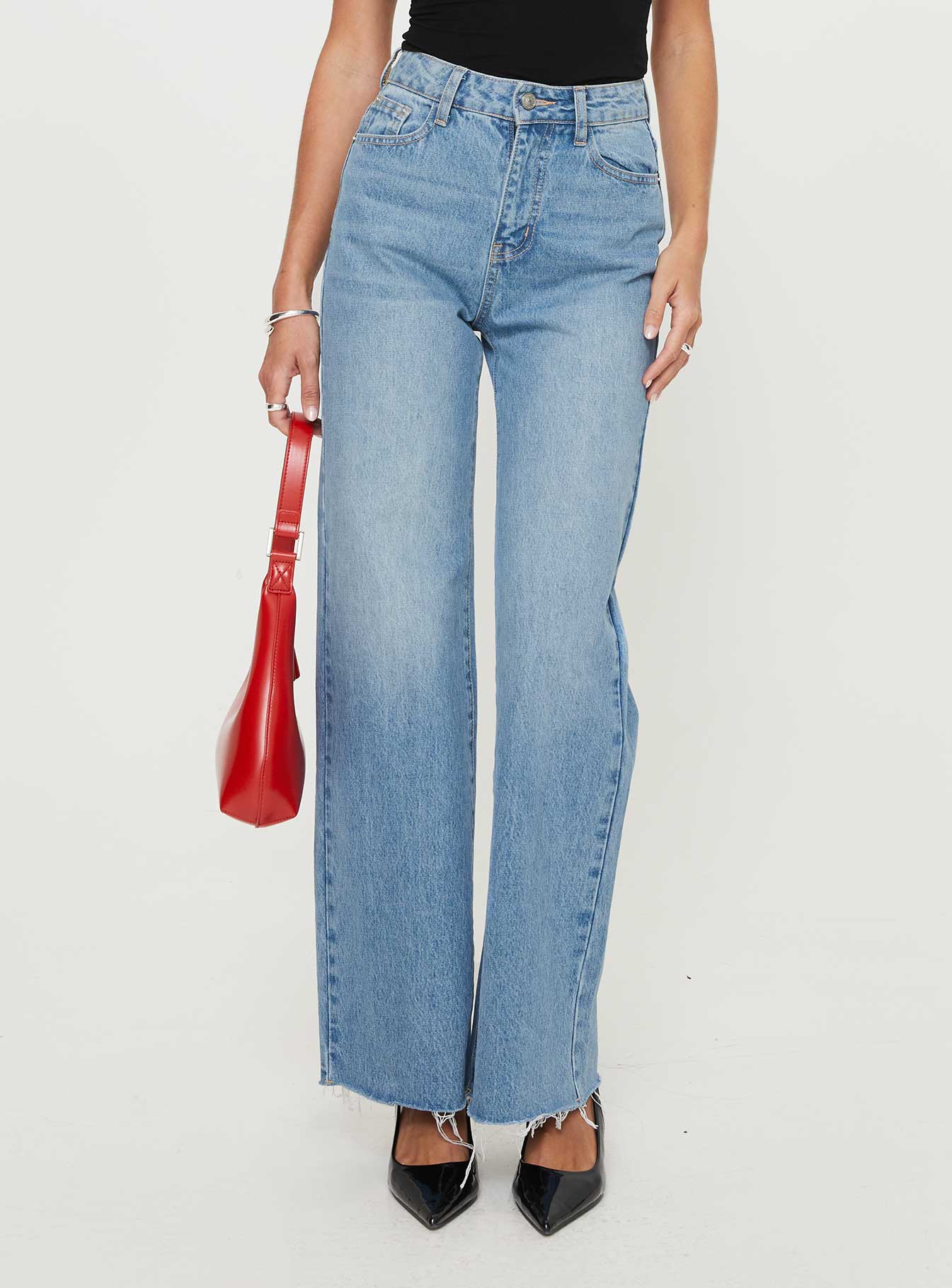 Henesey High Rise Straight Leg Jeans Mid Blue Wash women's denim jeans by Ellevoria