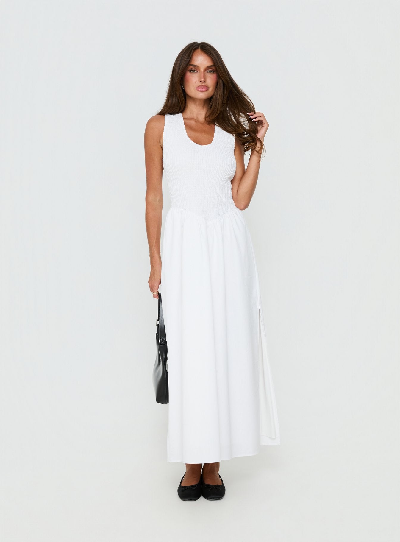 Highgate Drop Waist Pleat Detail Maxi Dress White - women's maxi dress by Ellevoria - view 2