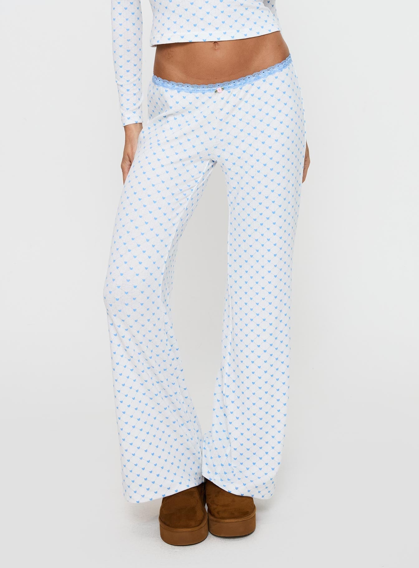Whimsie Pointelle Sleep Pants Blue / White women's pant set by Ellevoria