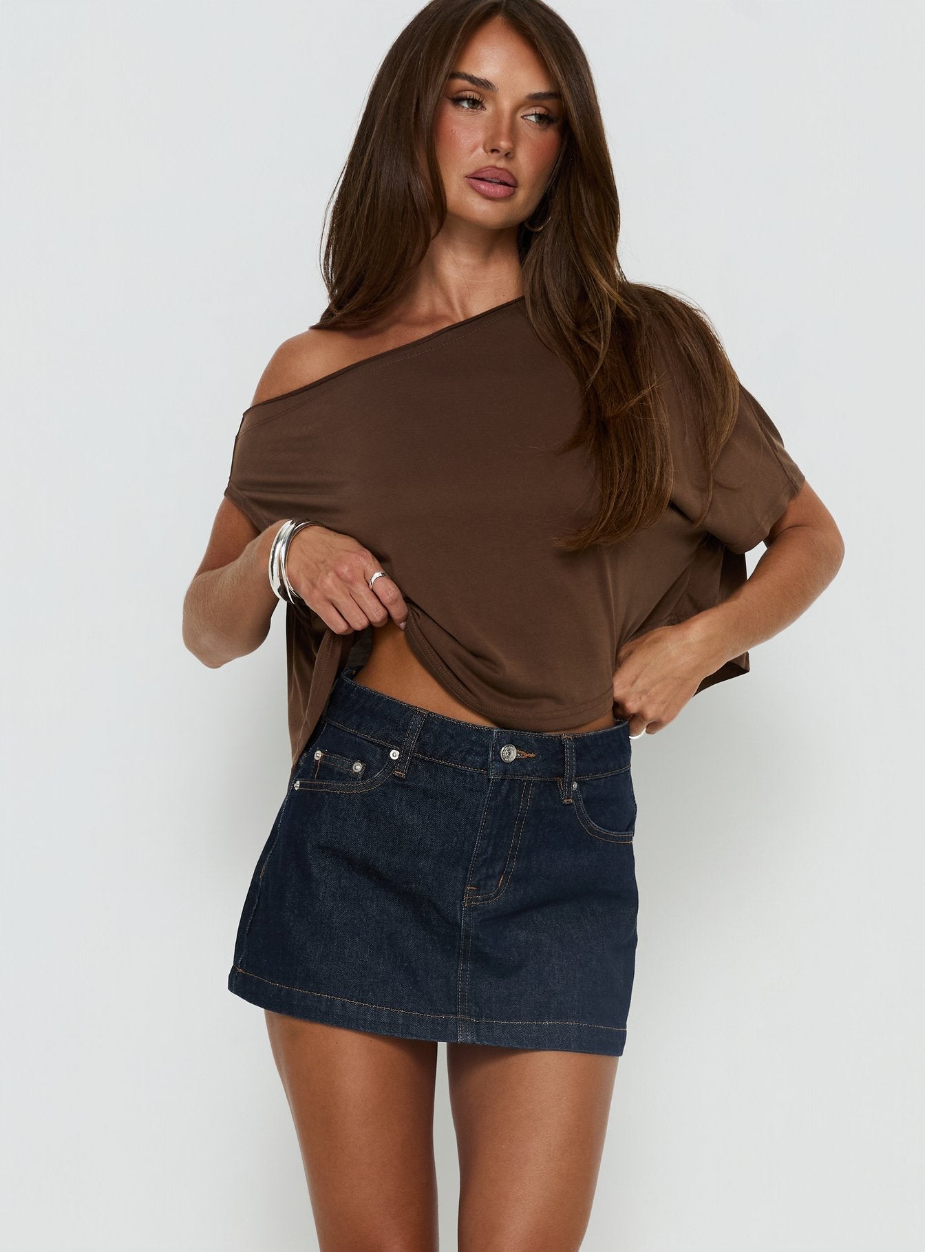 Nicolina Low Rise Denim Mini Skirt Raw Denim women's skirt by Ellevoria