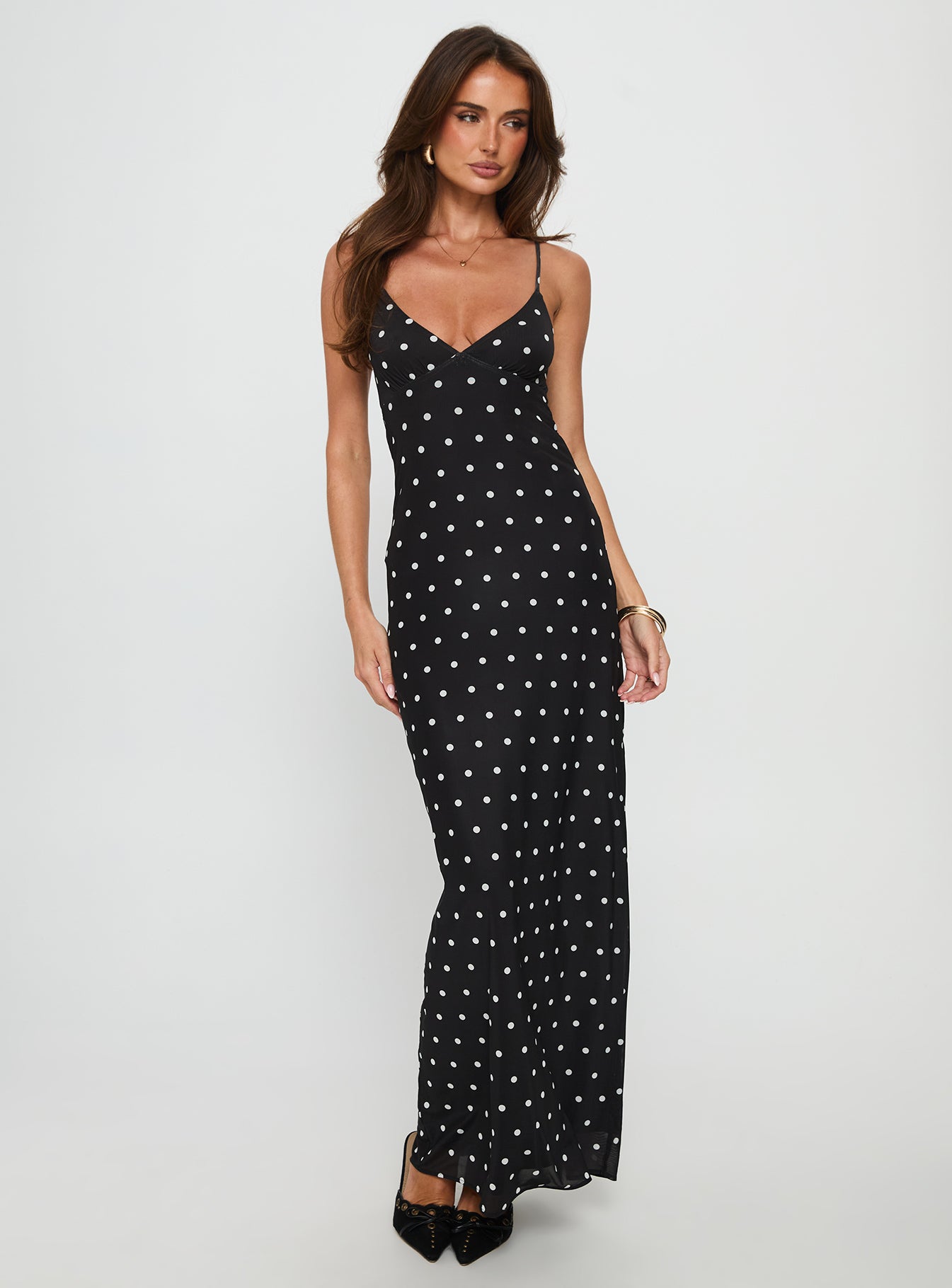 Glass Half Full Mesh Maxi Dress Black Polka - women's maxi dress by Ellevoria - view 2