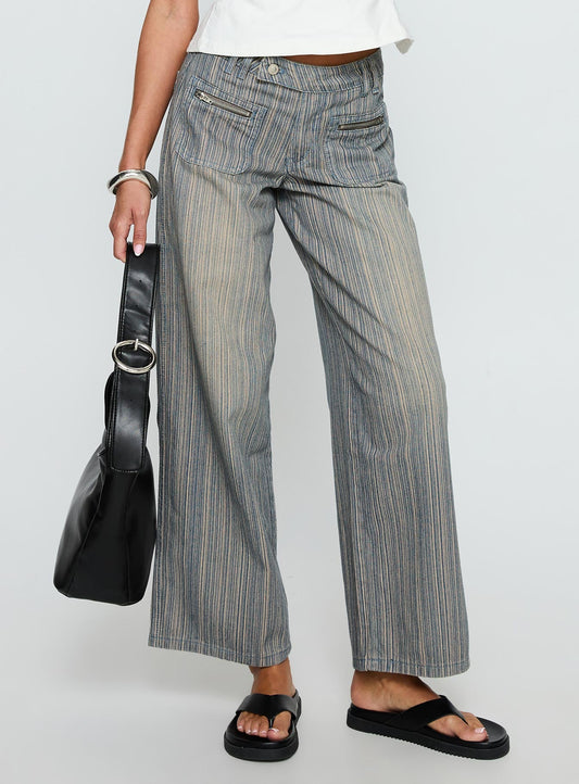 Lifetimes Mid Rise Wide Leg Cargo Jeans Dark Blue Stripe women's denim jeans by Ellevoria