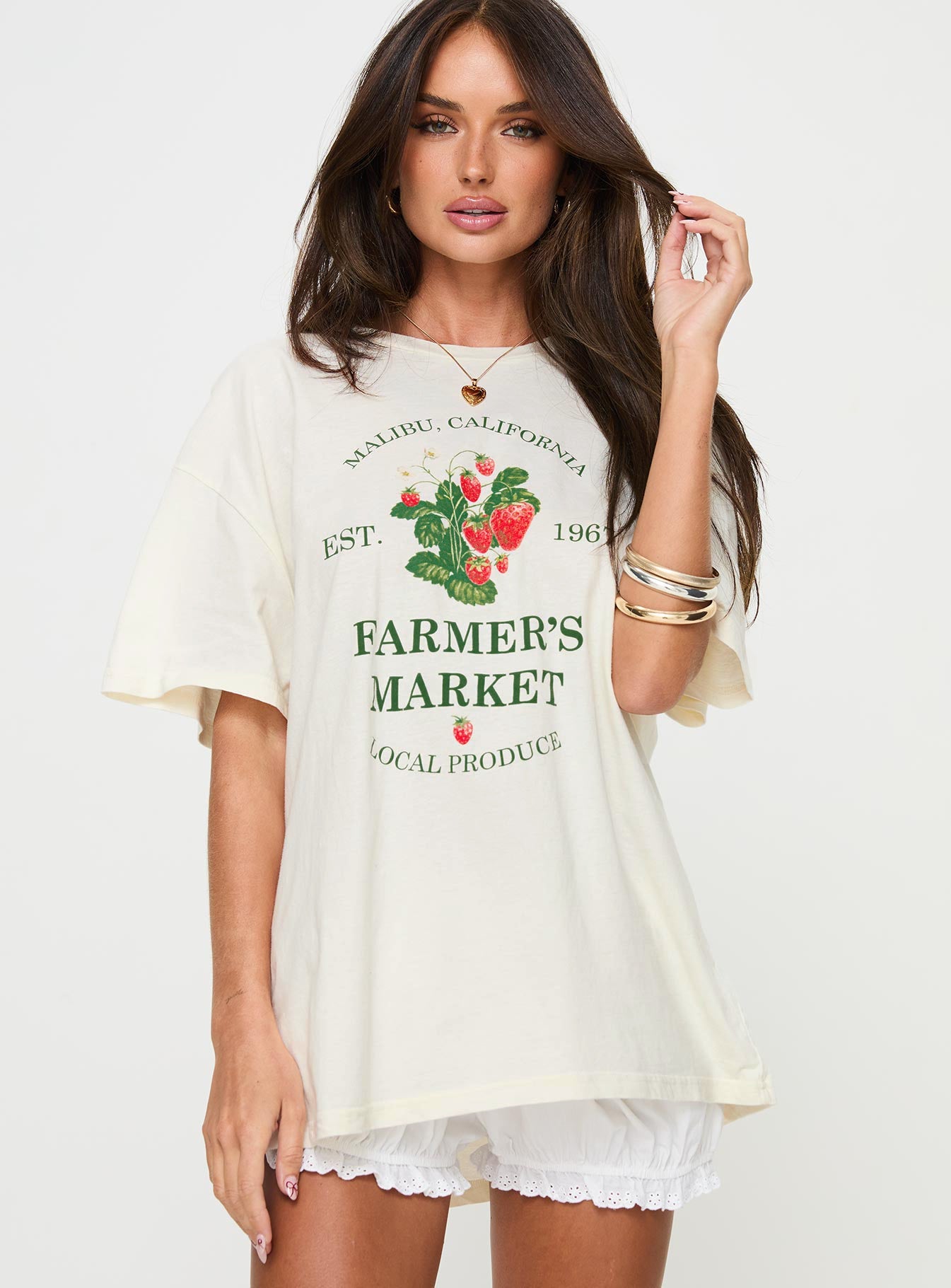 Local Produce Oversized Tee White - women's top by Ellevoria - view 2