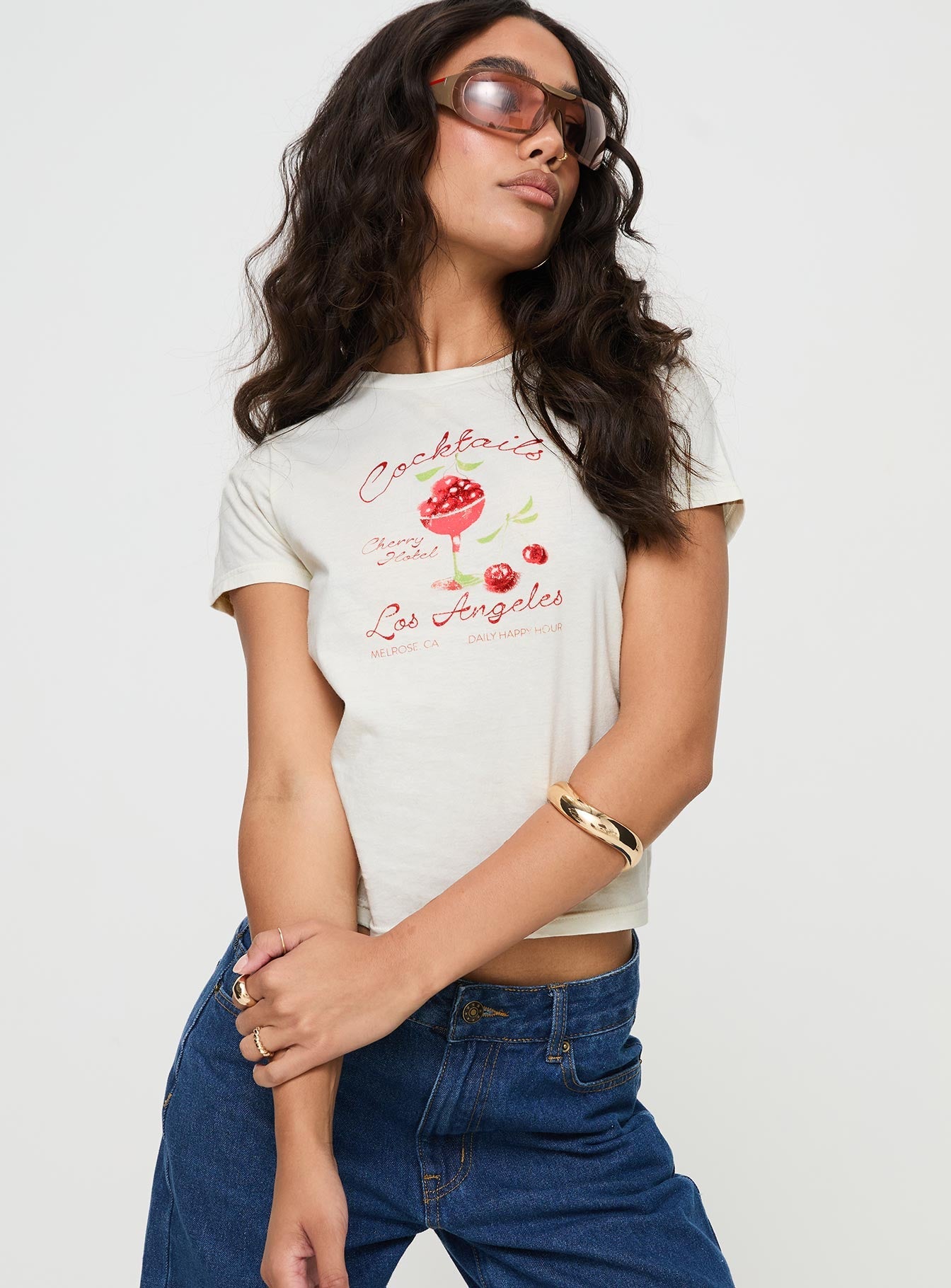 Cherry Cocktails Tee Cream - women's top by Ellevoria - view 2