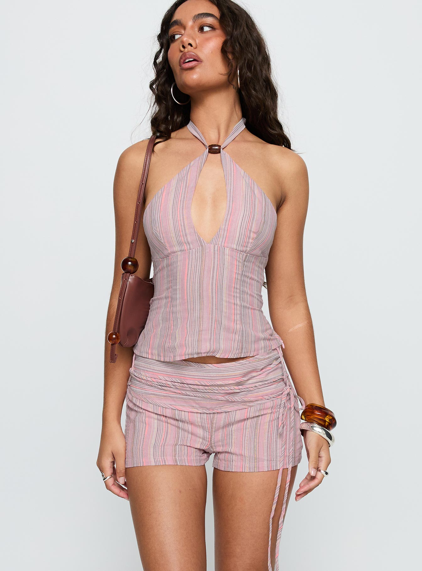Electric Night Shorts Pink Stripe women's two piece set by Ellevoria