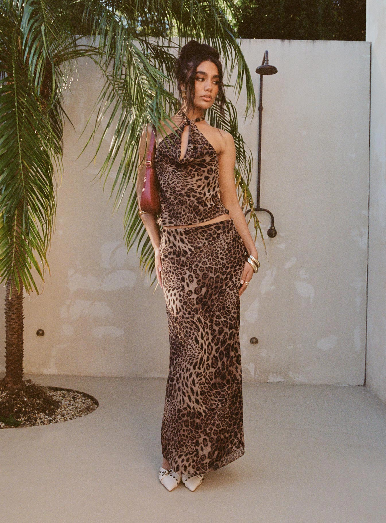 Eleganza Maxi Skirt Leopard women's two piece set by Ellevoria